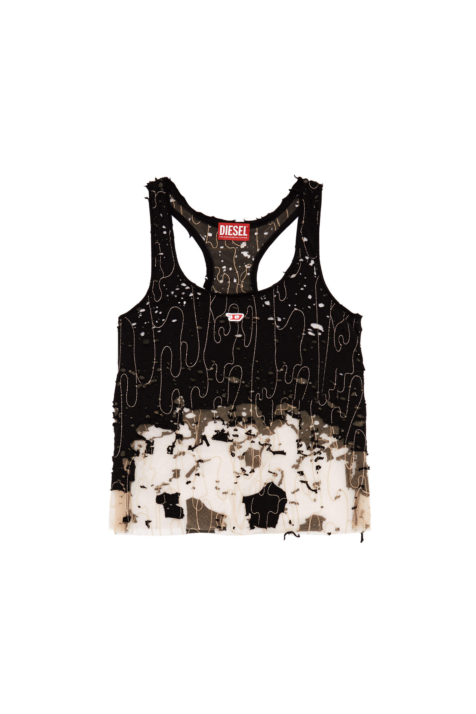 Diesel - T-BILS-DEV, Débardeur en tulle et jersey destroy Femme in Noir - 2