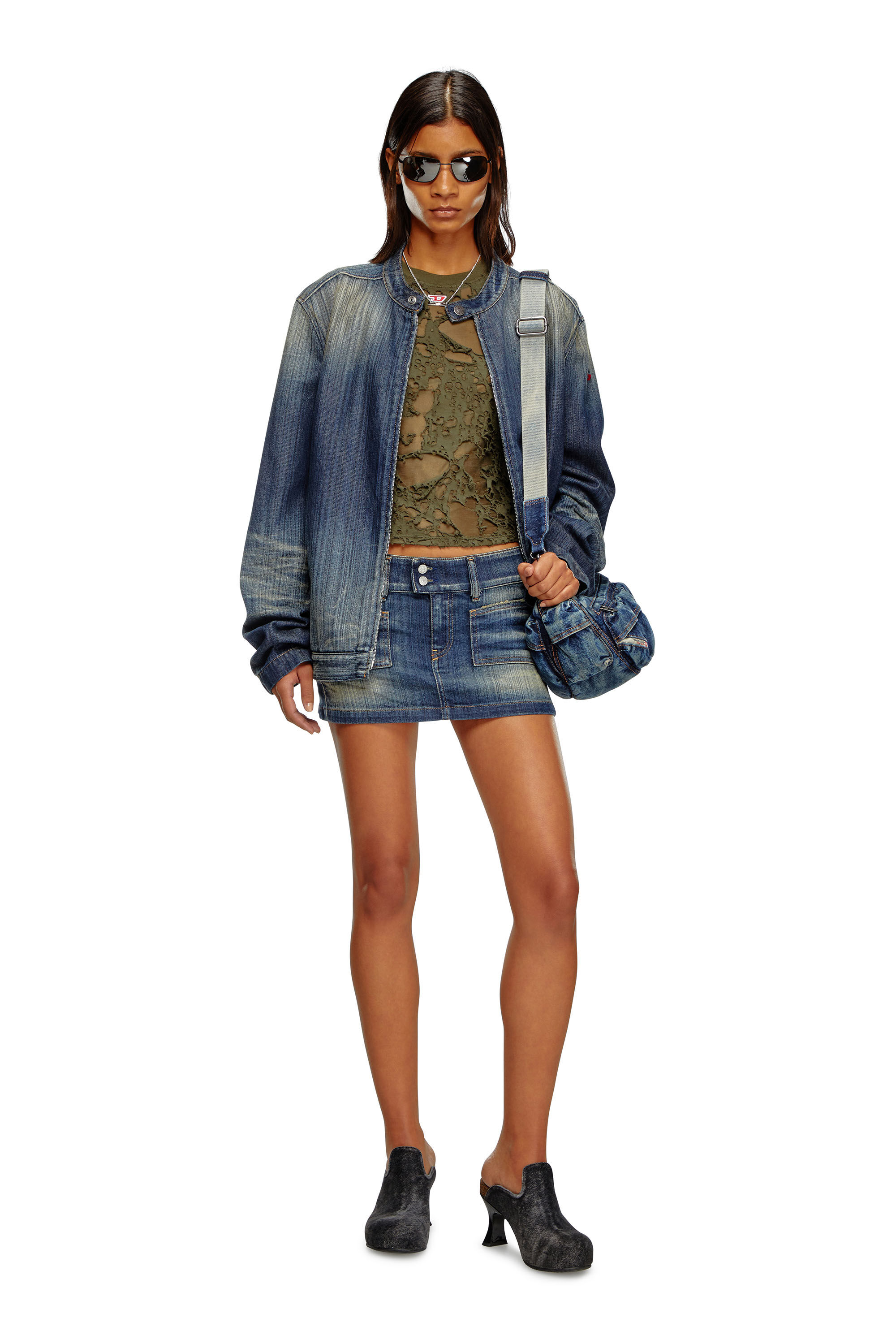 Mini jupe en denim Femme Bleu Diesel