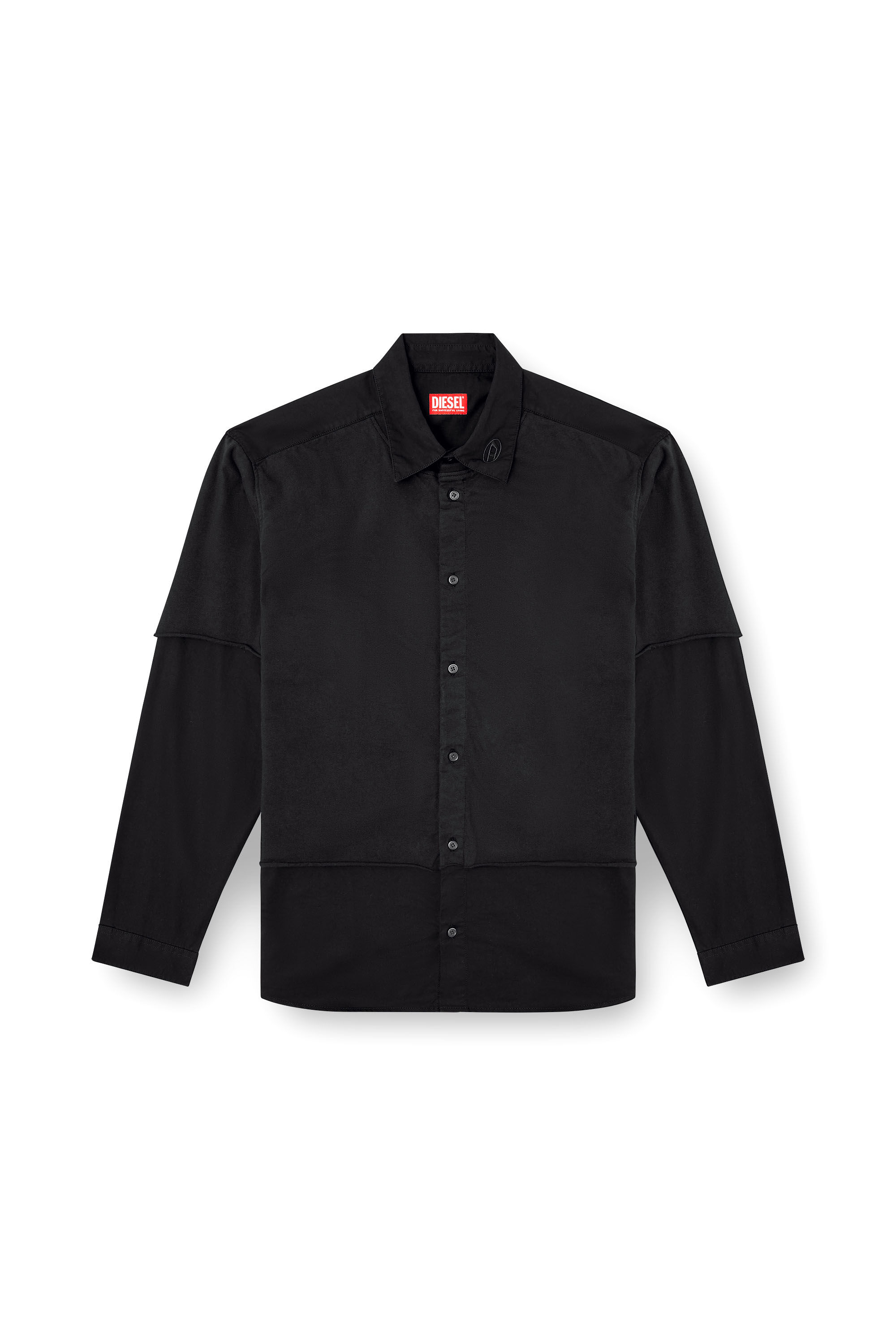 Diesel - S-GASTON-O, Man's Layered shirt in twill and jersey in Black - 2