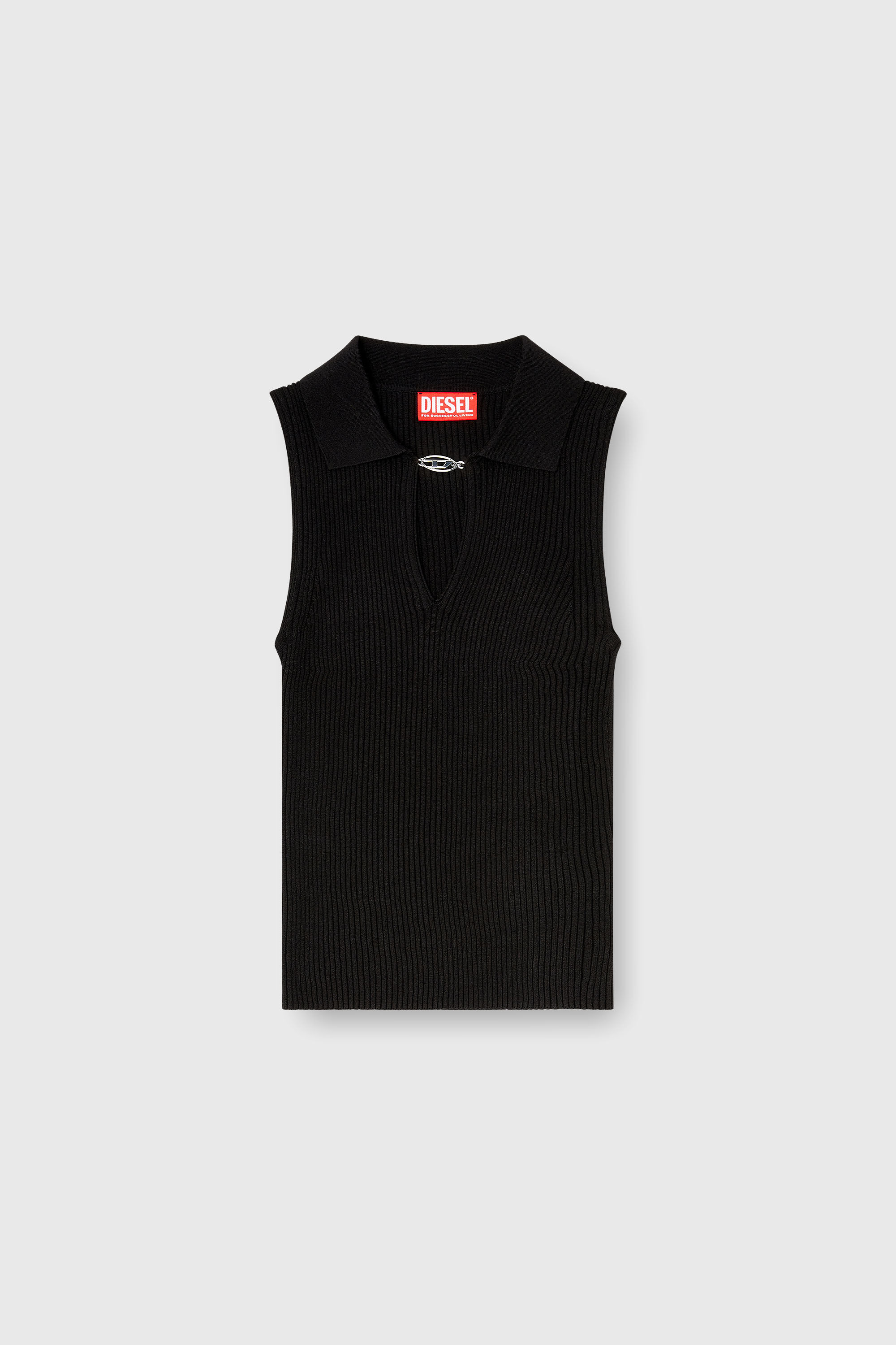 Diesel - M-LILITA, Polo sans manches en maille c&ocirc;tel&eacute;e, m&eacute;lange de soie Femme in Noir - 2