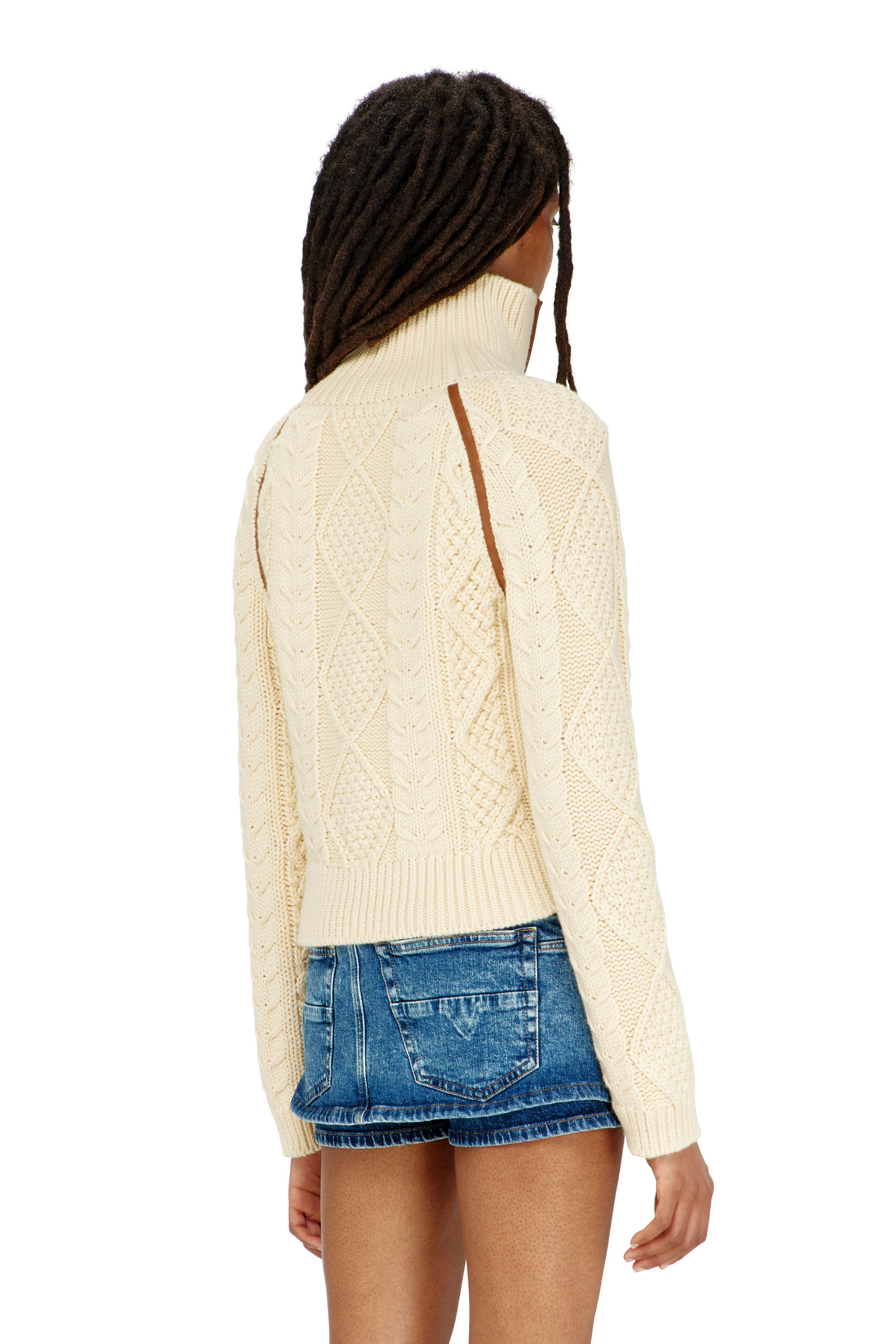 Diesel - M-INTELLE, Cardigan en maille torsad&eacute;e avec bandes contrastantes Femme in ToBeDefined - 4