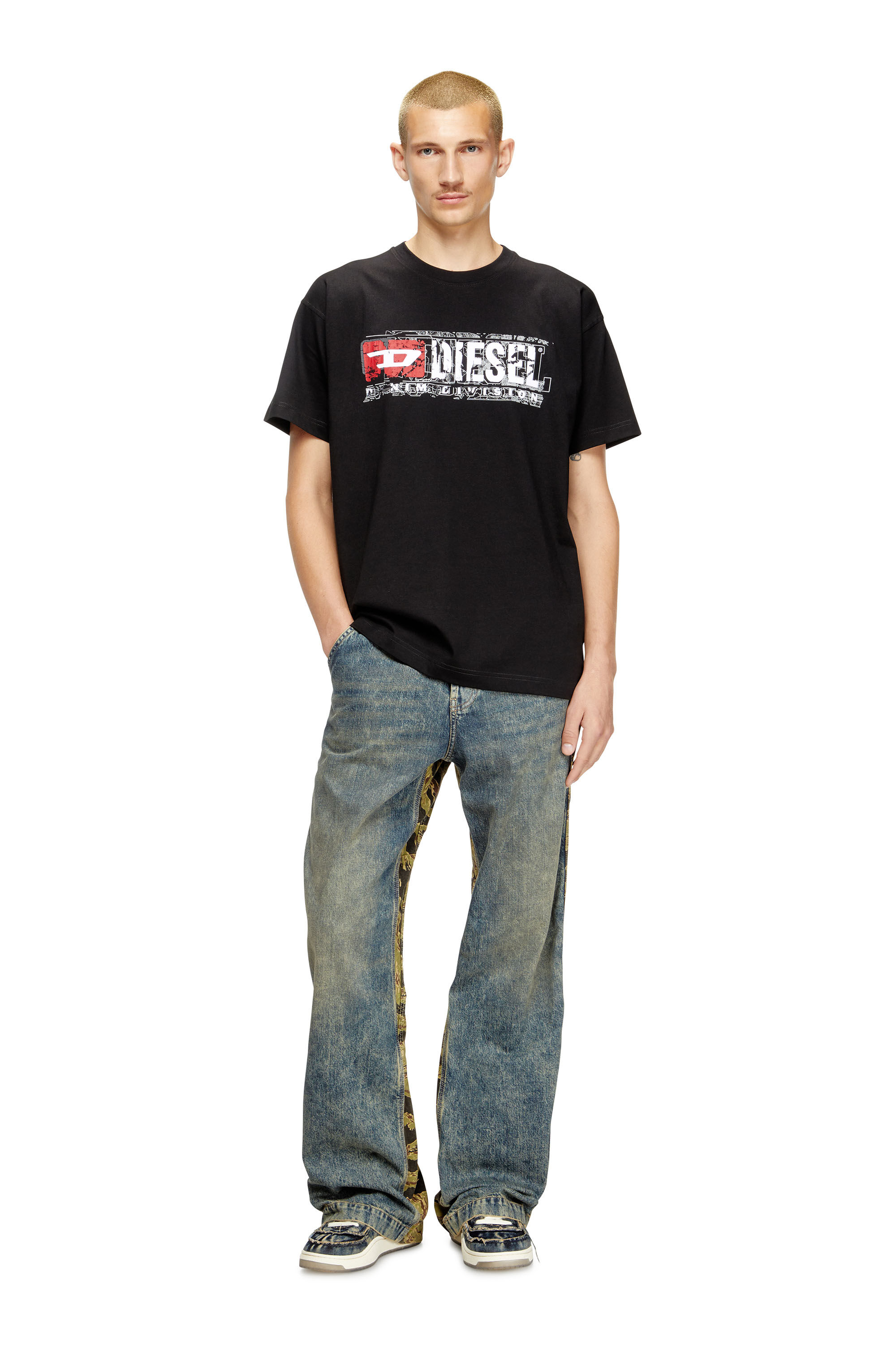 Diesel - T-NORM-T6, T-shirt avec logo Diesel Denim Division floqu&eacute; Homme in Noir - 1