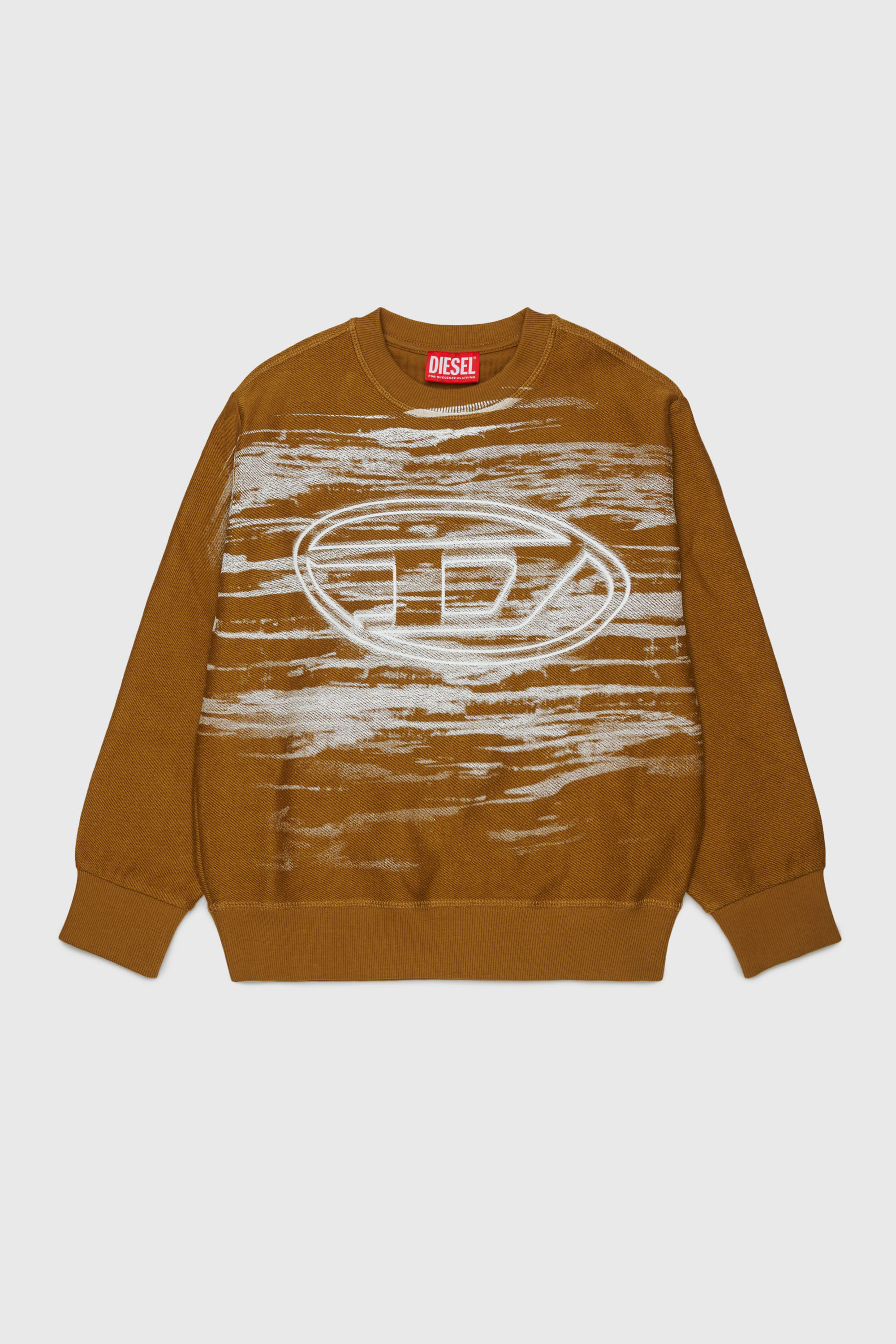 Diesel - SFRIT OVER, Sweatshirt avec rayures et logo Oval D Homme in Marron - 1