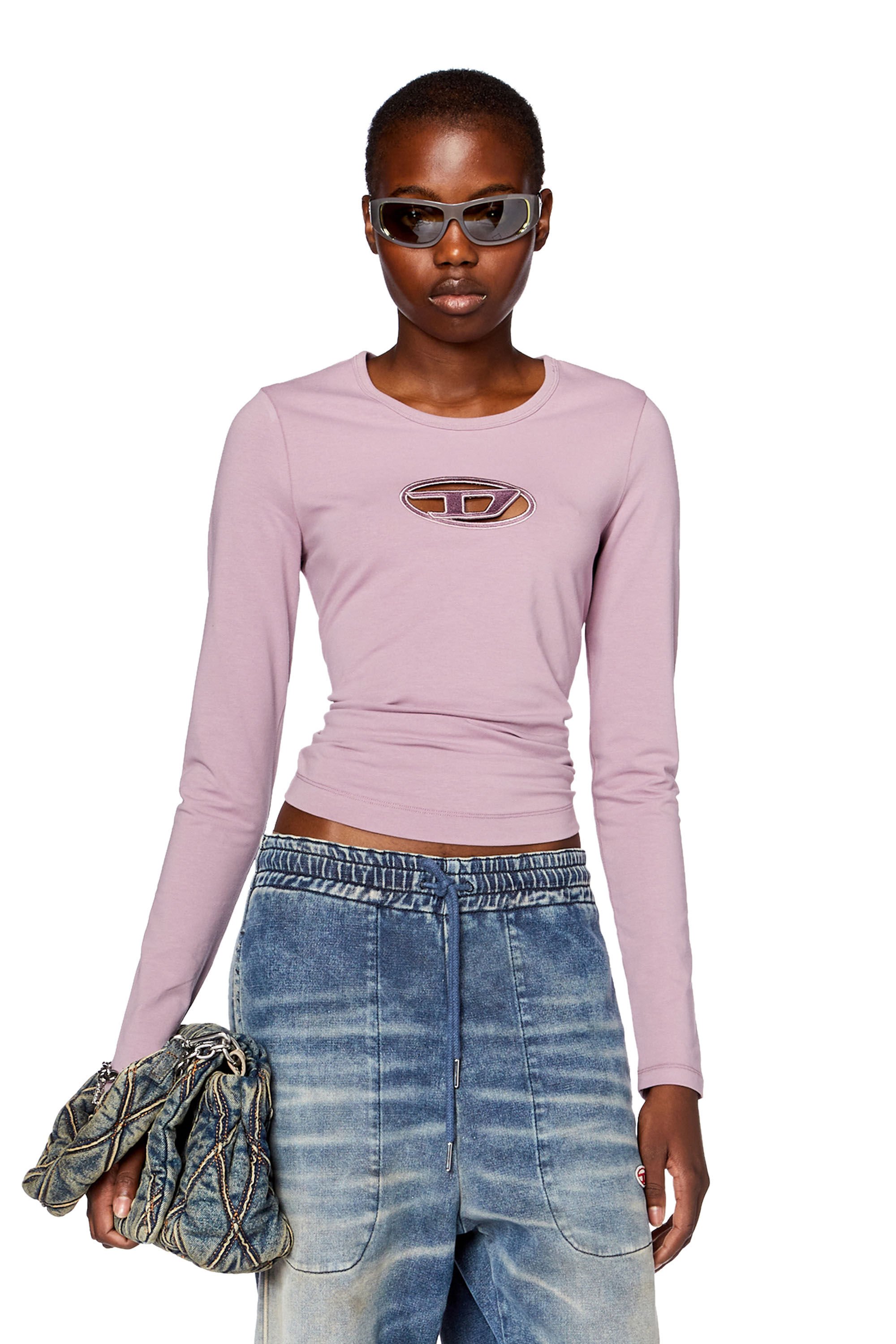 Diesel - T-ANGIE-LS, Woman Long-sleeve T-shirt with cut-out logo in Violet - Image 3
