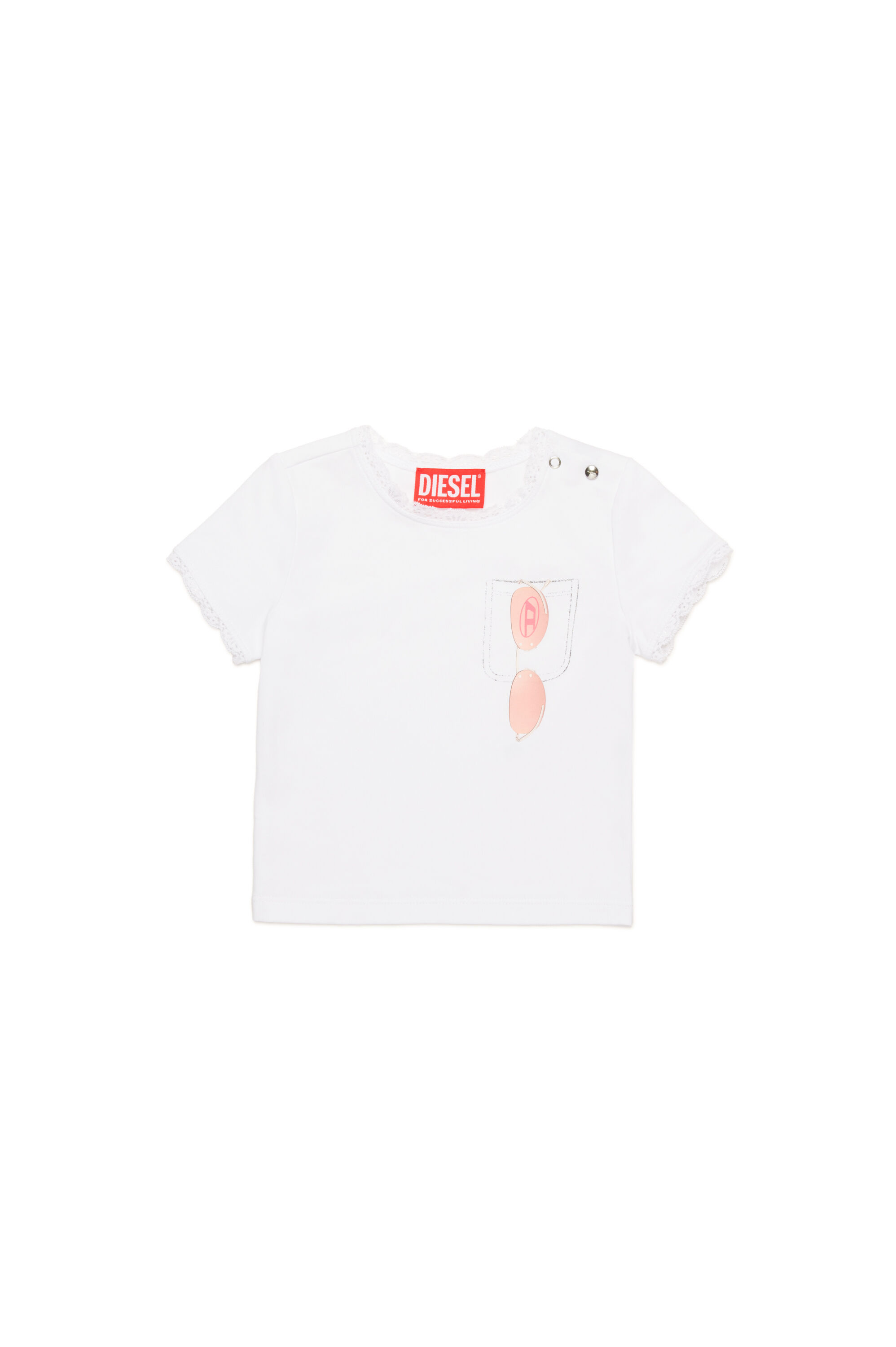 Diesel - TLUCIB, T-shirt avec finitions en dentelle et imprimé lunettes de soleil Femme in Blanc - 1