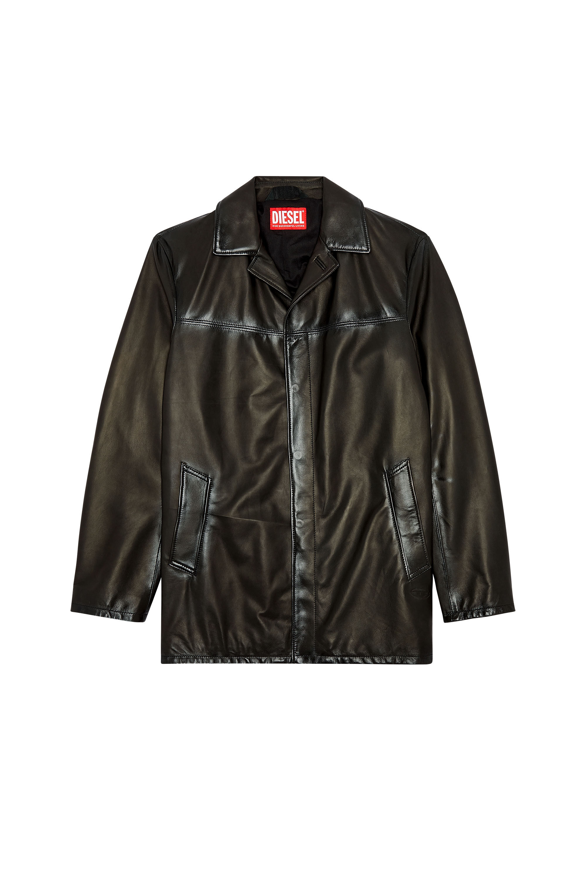 Diesel - L-NICO, Veste en cuir avec coutures pulvérisées Homme in Noir - 2