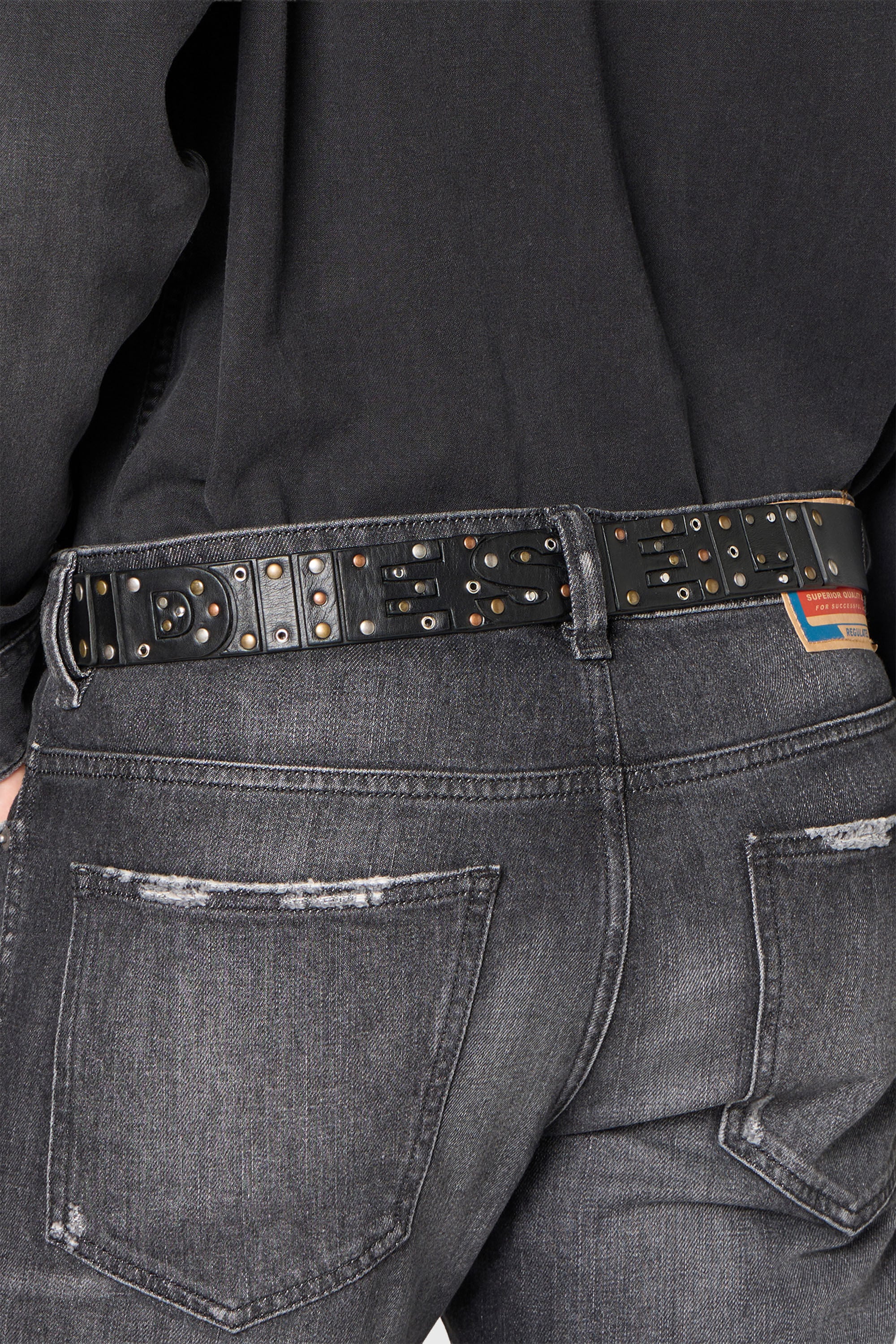 Diesel - B-DSL RIVETS, Ceinture 4 cm en cuir avec clous et rivets Mixte in Noir - 4
