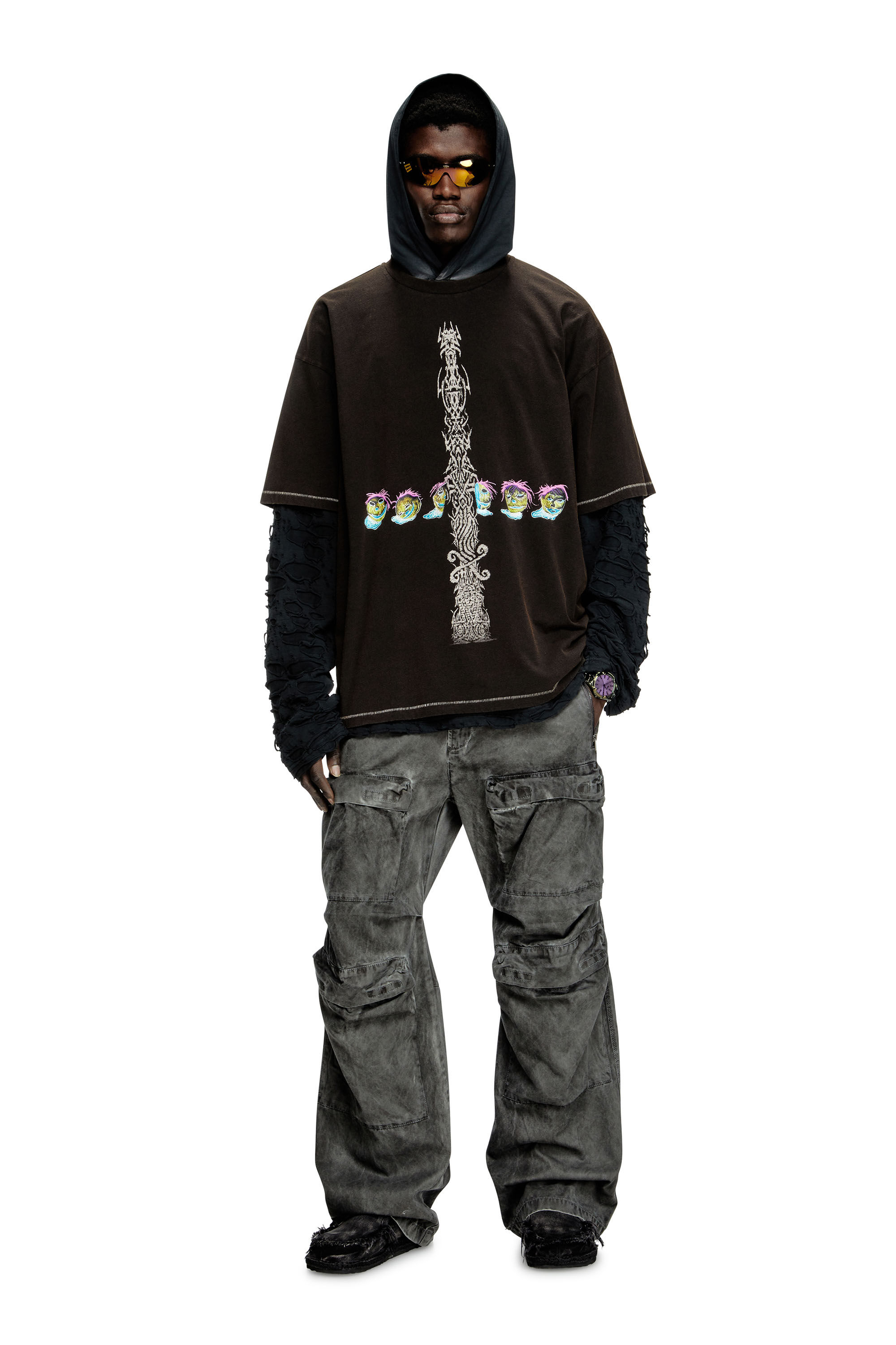 Diesel - T-BOXT-R4, Man's Acid-wash T-shirt with printed graphics in Black - 1