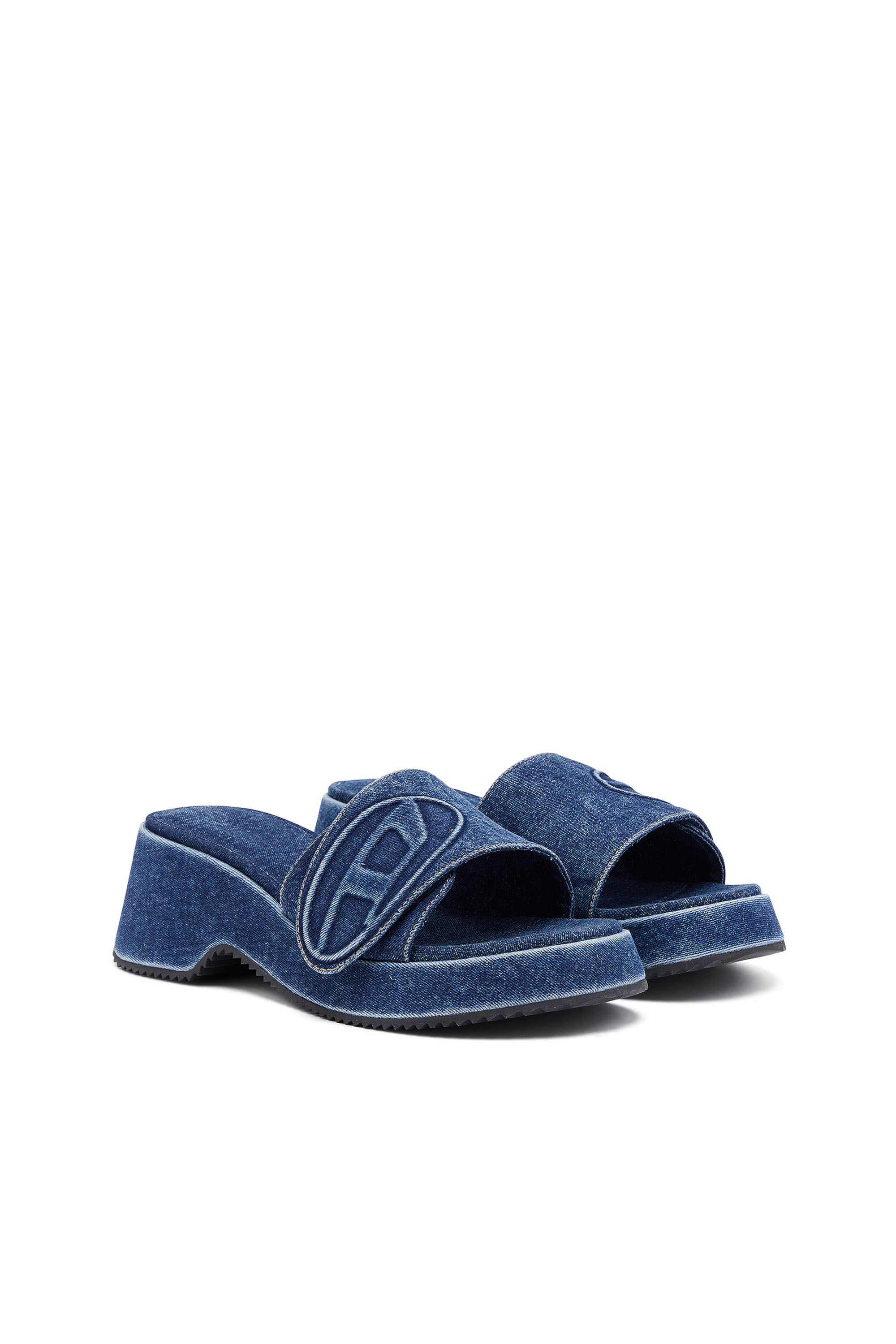 Sa Oval D Sandales a enfiler en denim avec laniere Oval D Femme Bleu Diesel