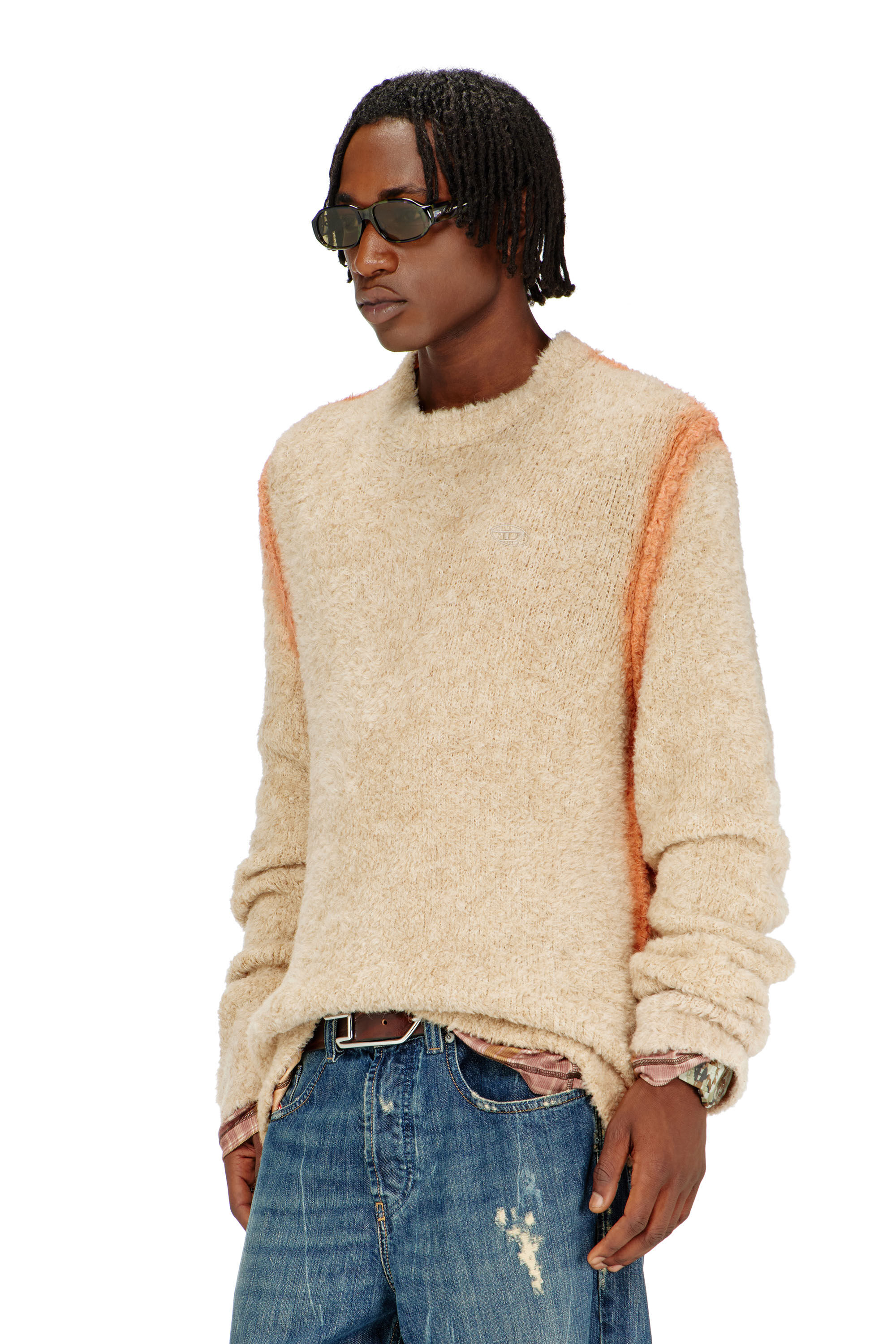 Diesel - K-RIMI, Pull en m&eacute;lange d&rsquo;alpaga avec coutures effet spray Homme in Marron - 3