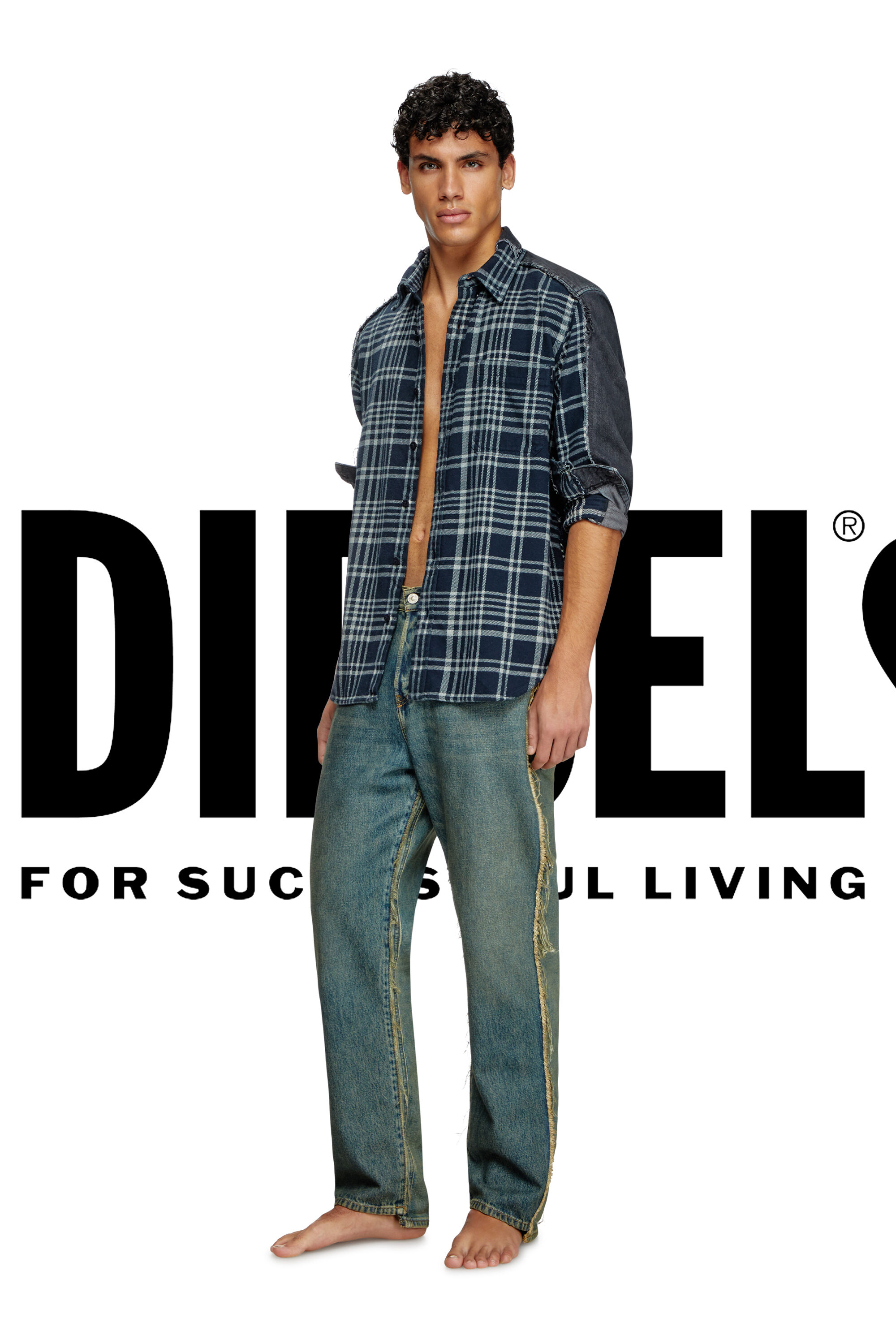 Diesel - Shirt Dieseloves 6B, Chemise à carreaux en denim surteinte Mixte in Polychrome - 1