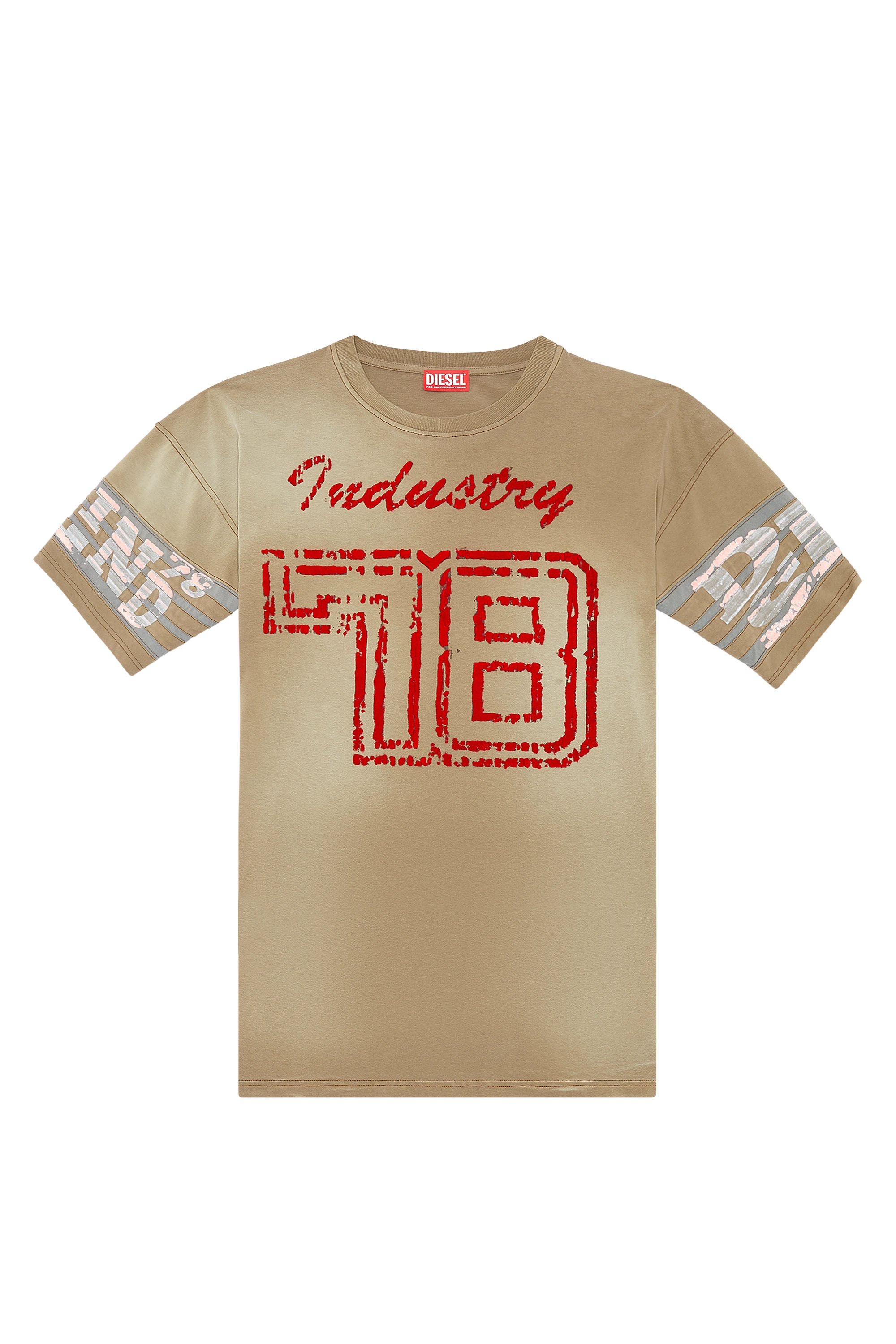 Diesel - T-BOST, T-shirt en jersey délavé avec imprimés floqués Homme in Marron - 2