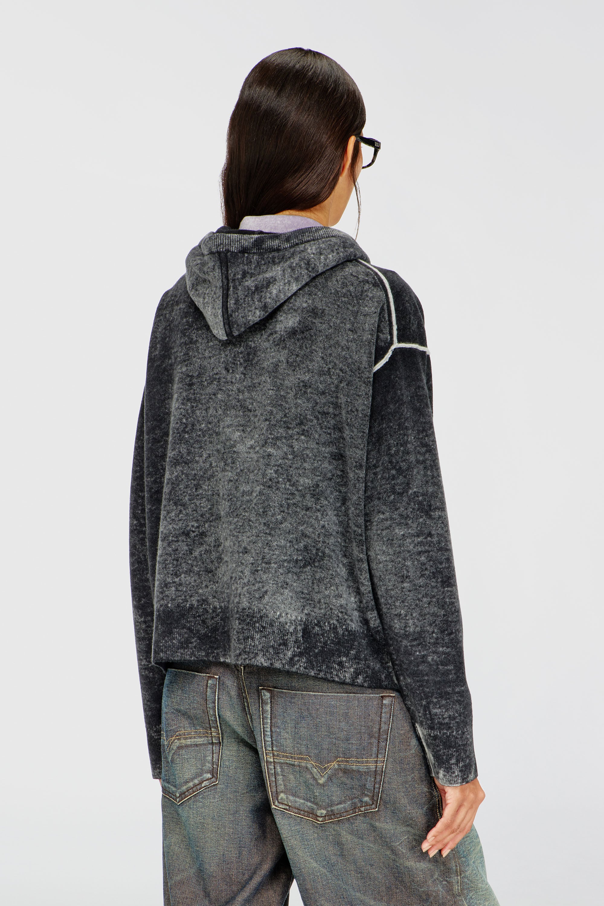 Diesel - M-HERMINE, Cardigan &agrave; capuche &agrave; imprim&eacute; invers&eacute; en laine Femme in Polychrome - 4