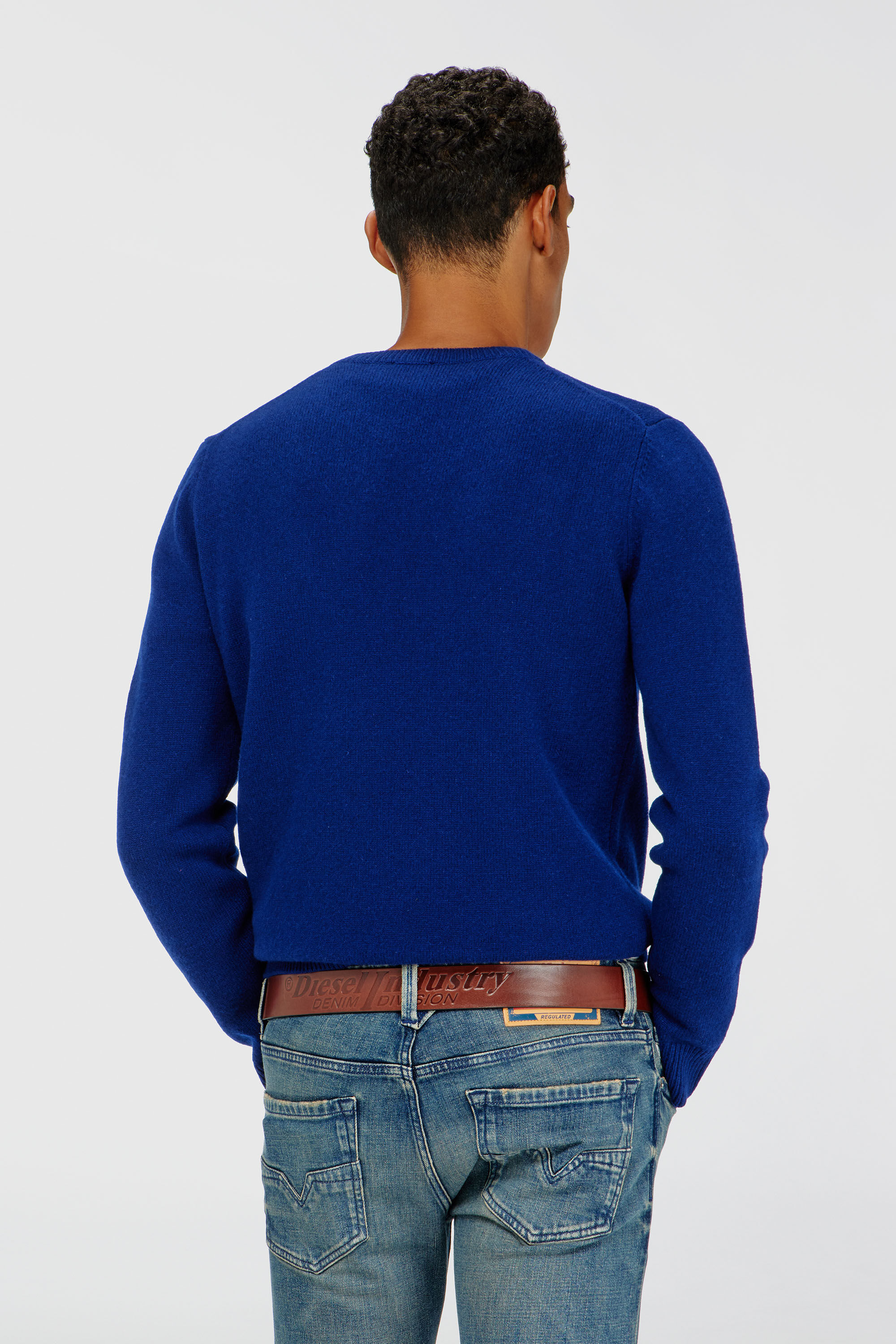 Diesel - K-IMBRO, Pull en laine avec logo sur le col Homme in Bleu - 3