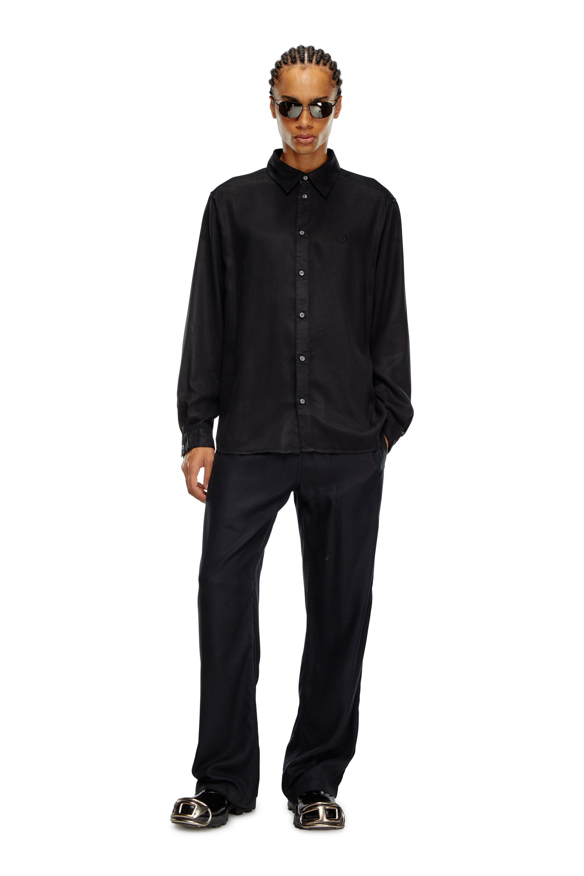 Chemise fluide avec broderie logo Homme Noir Diesel