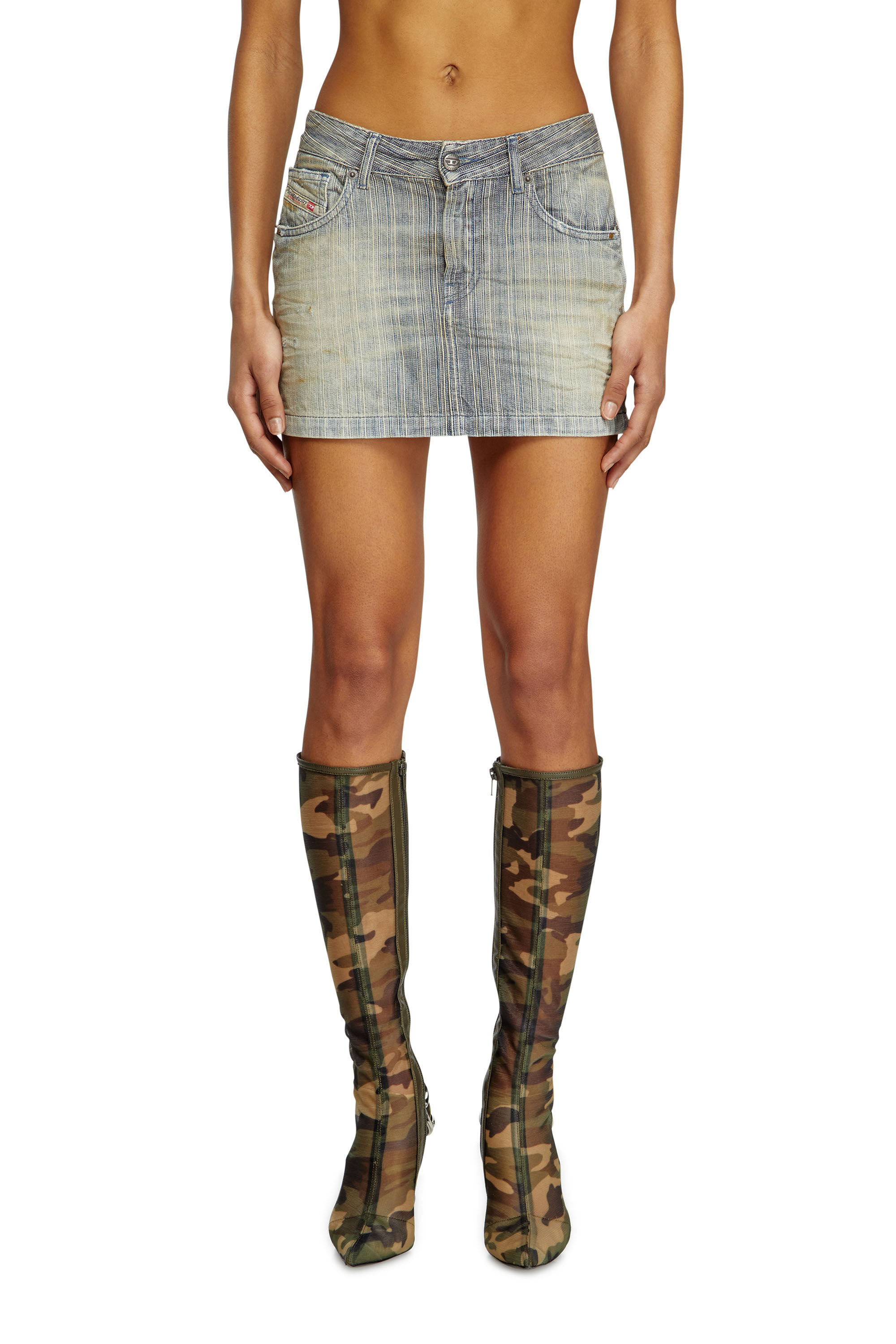 Diesel - DE-RON, Mini-jupe en denim indigo à rayures Femme in Bleu - 3