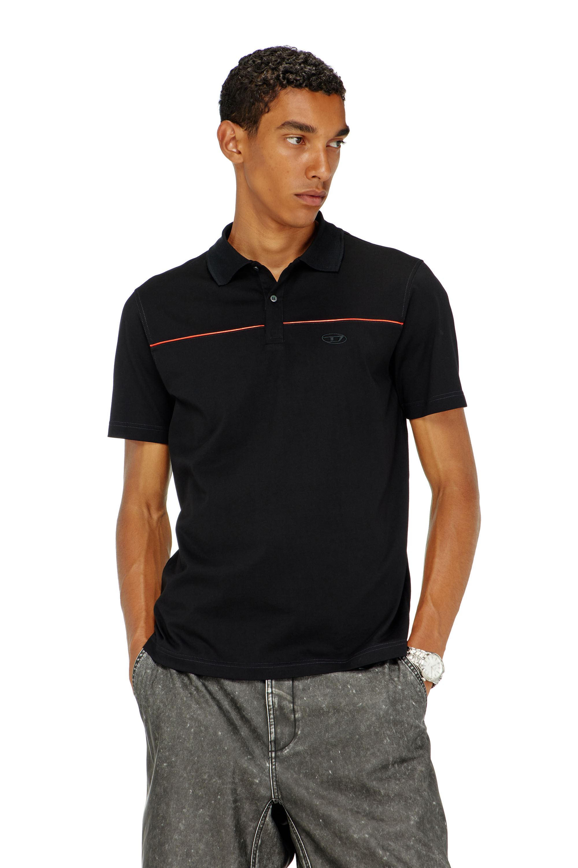 Diesel - T-REJUST-PIPING, Polo avec passepoil contrastant Homme in Noir - 1