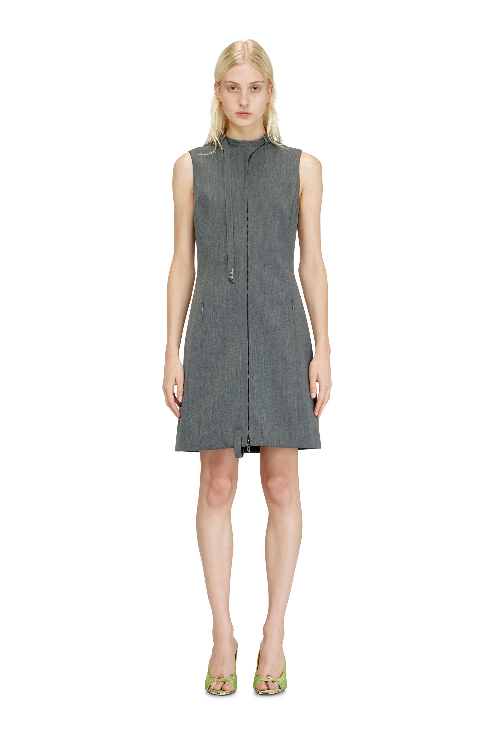 Diesel - D-RUVAN, Robe midi ajust&eacute;e avec col biker Femme in Gris - 3