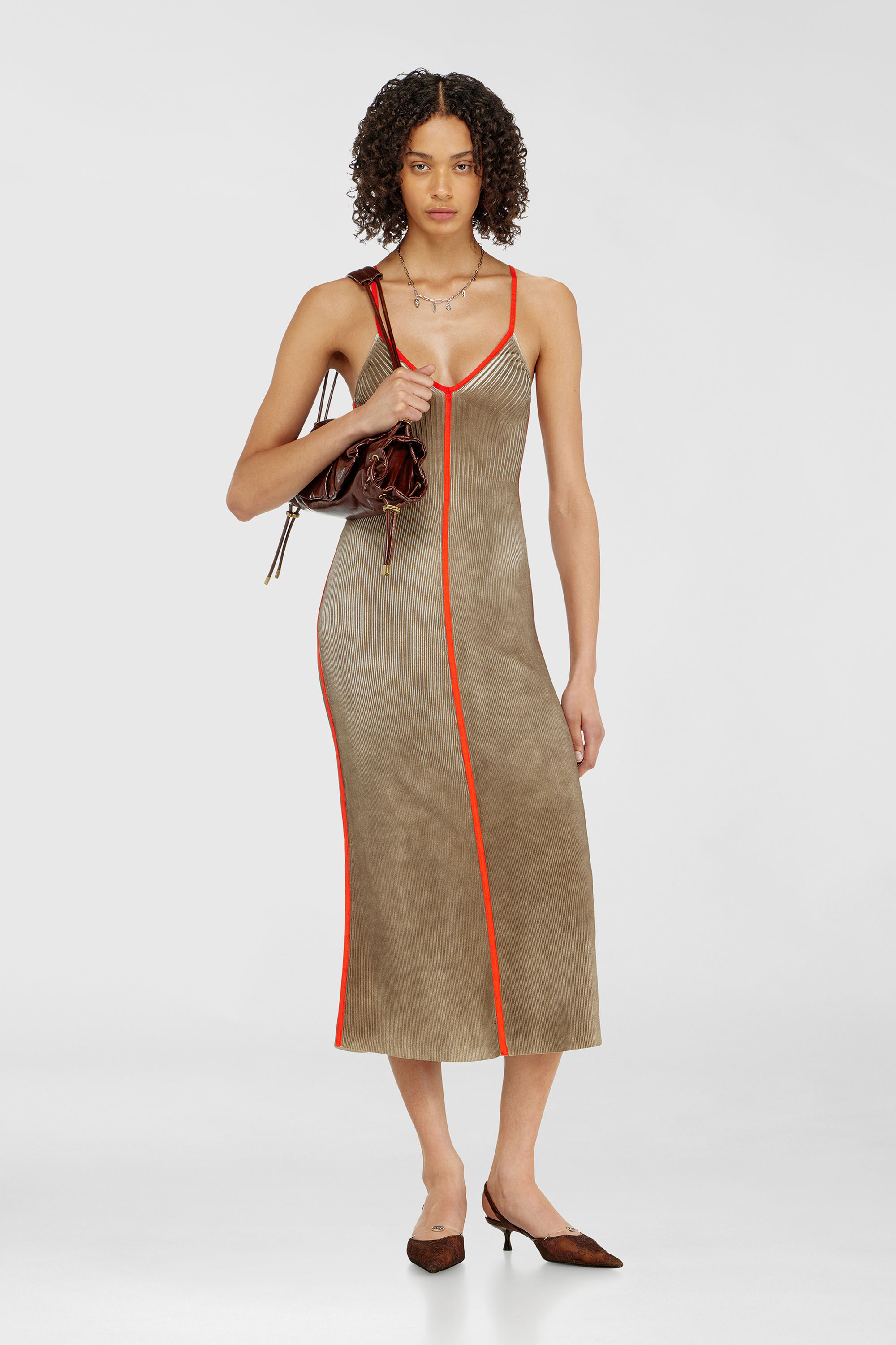 Diesel - M-SARMELA, Robe midi en maille c&ocirc;tel&eacute;e avec bandes contrast&eacute;es Femme in Polychrome - 1