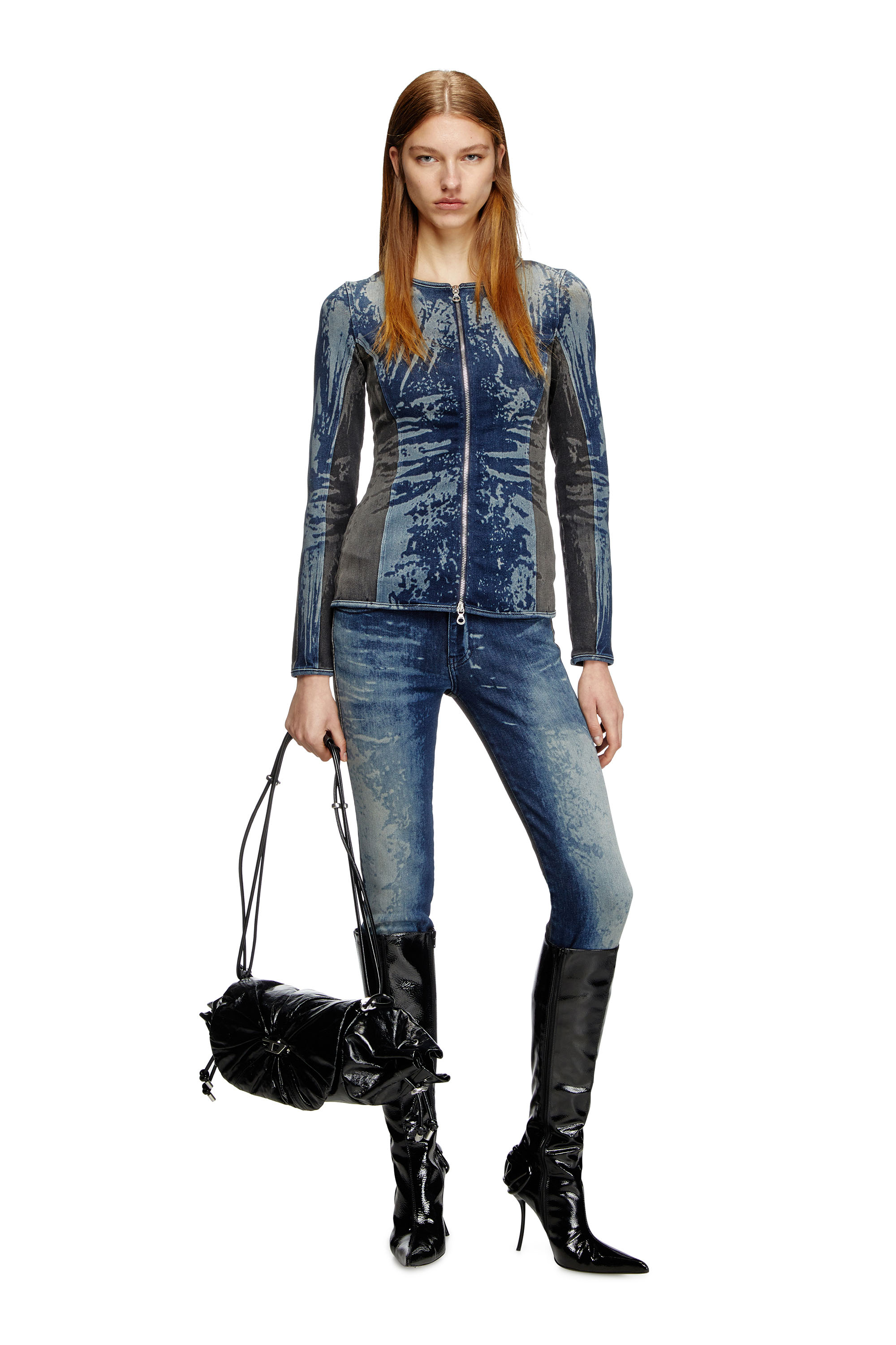 Diesel - DE-GARY-S, Zipped top in bicolour denim Femme in Bleu - 2