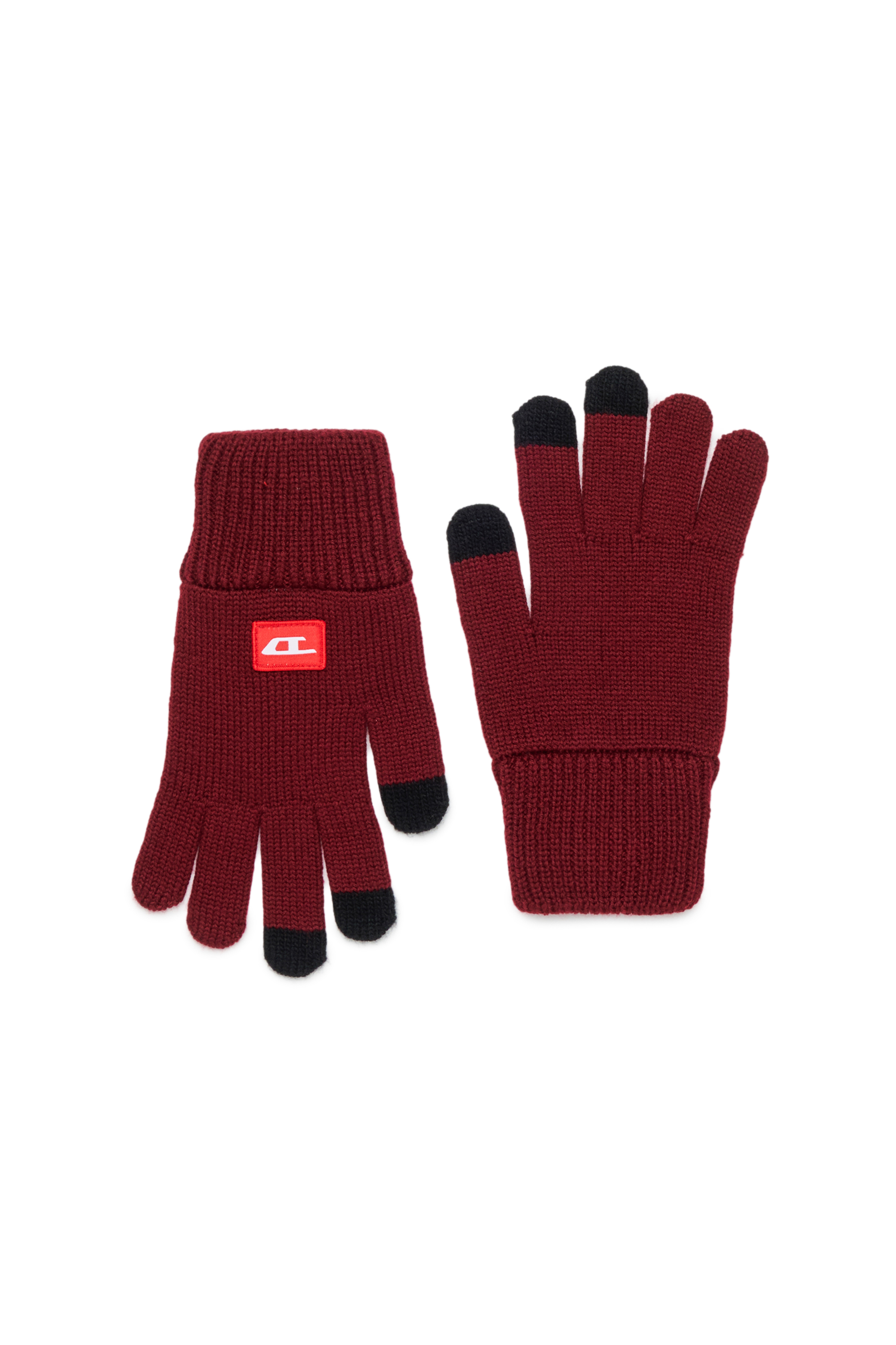 Diesel - NLOT, Gants tactiles en maille m&eacute;lang&eacute;e laine Mixte in Rouge - 1