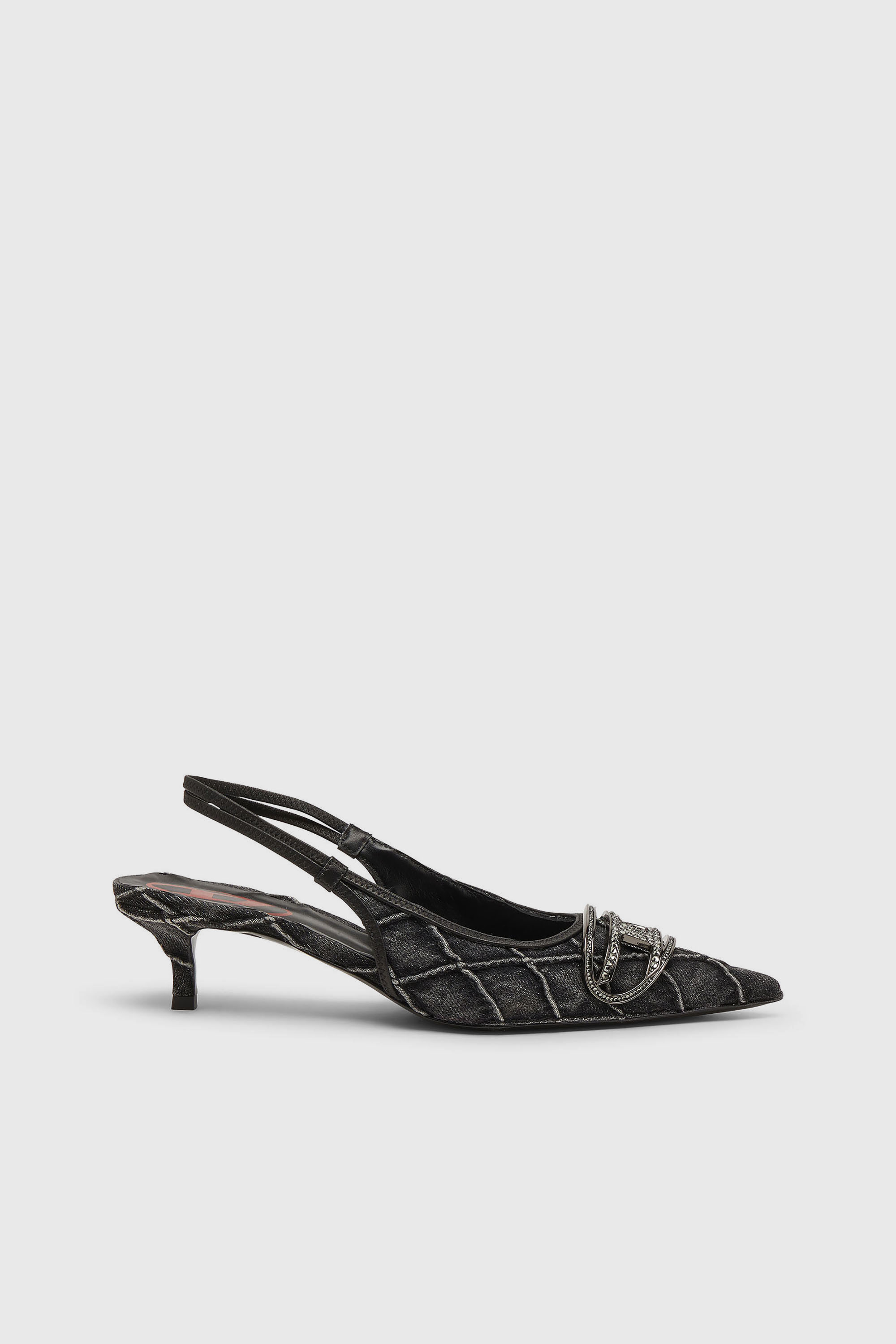 D-Venus-Crystal-logo escarpins slingback en denim matelass&eacute;