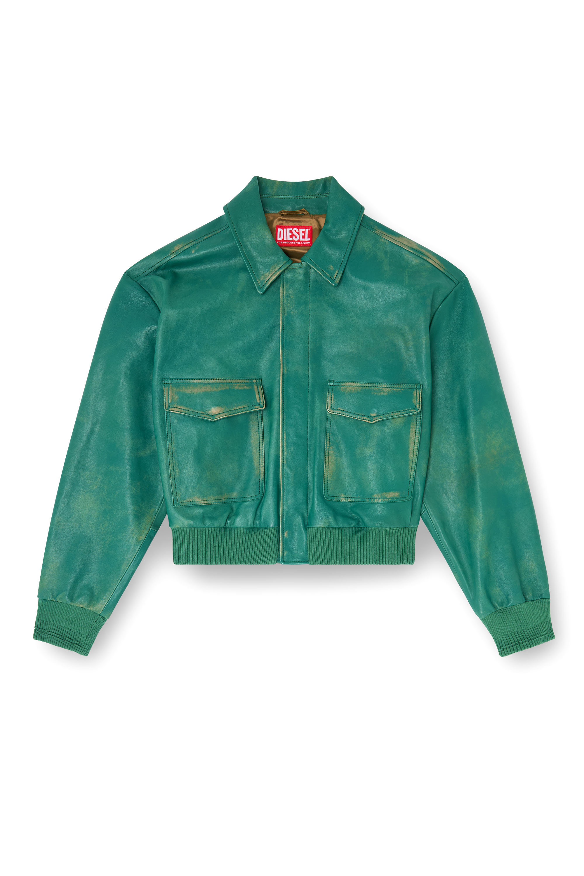 Diesel - L-UMAN, Man's Aviator jacket in treated leather in Green - 4