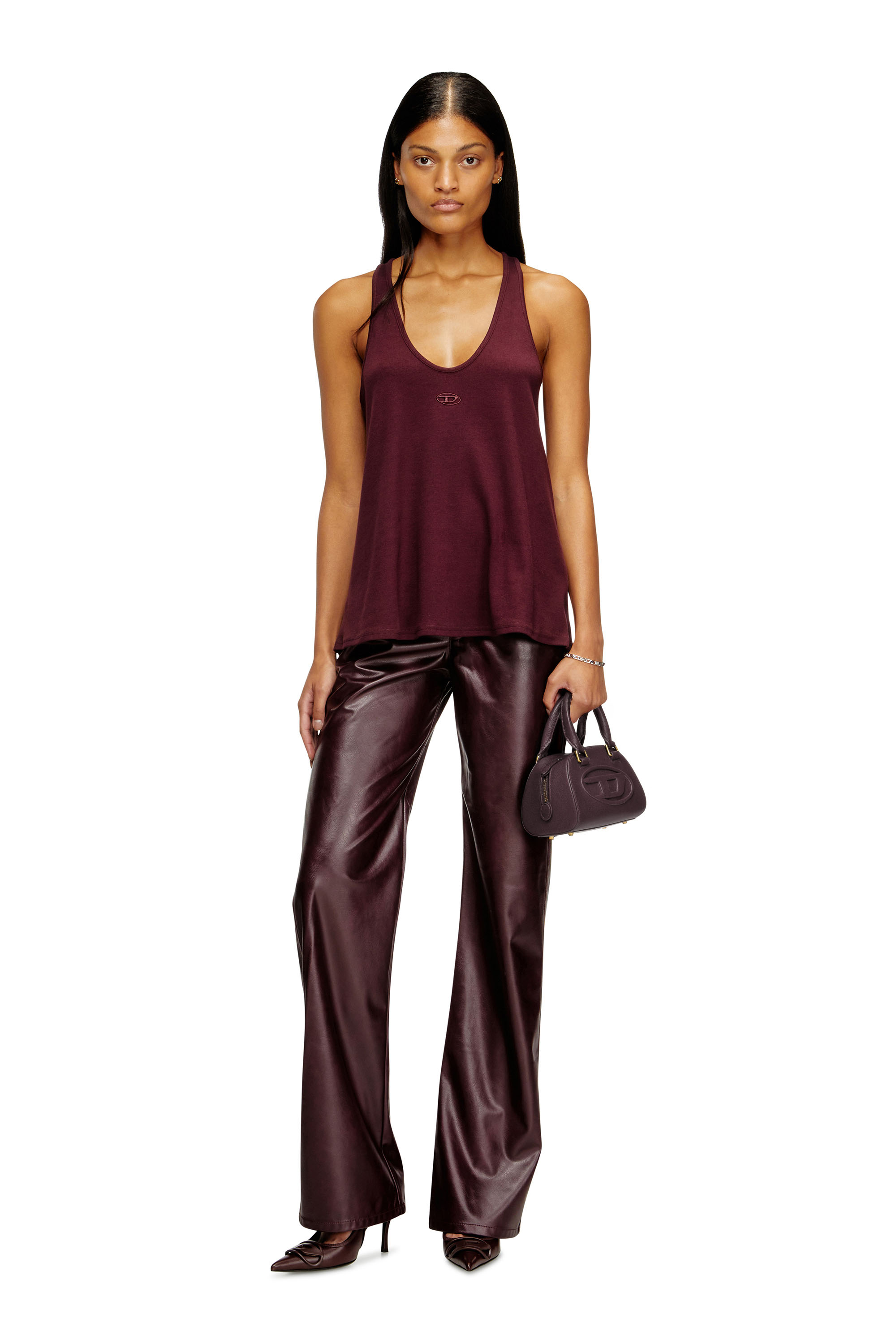 Diesel - FR-T-IPSYA, Débardeur burgundy avec détail Oval D Femme in Rouge - 2