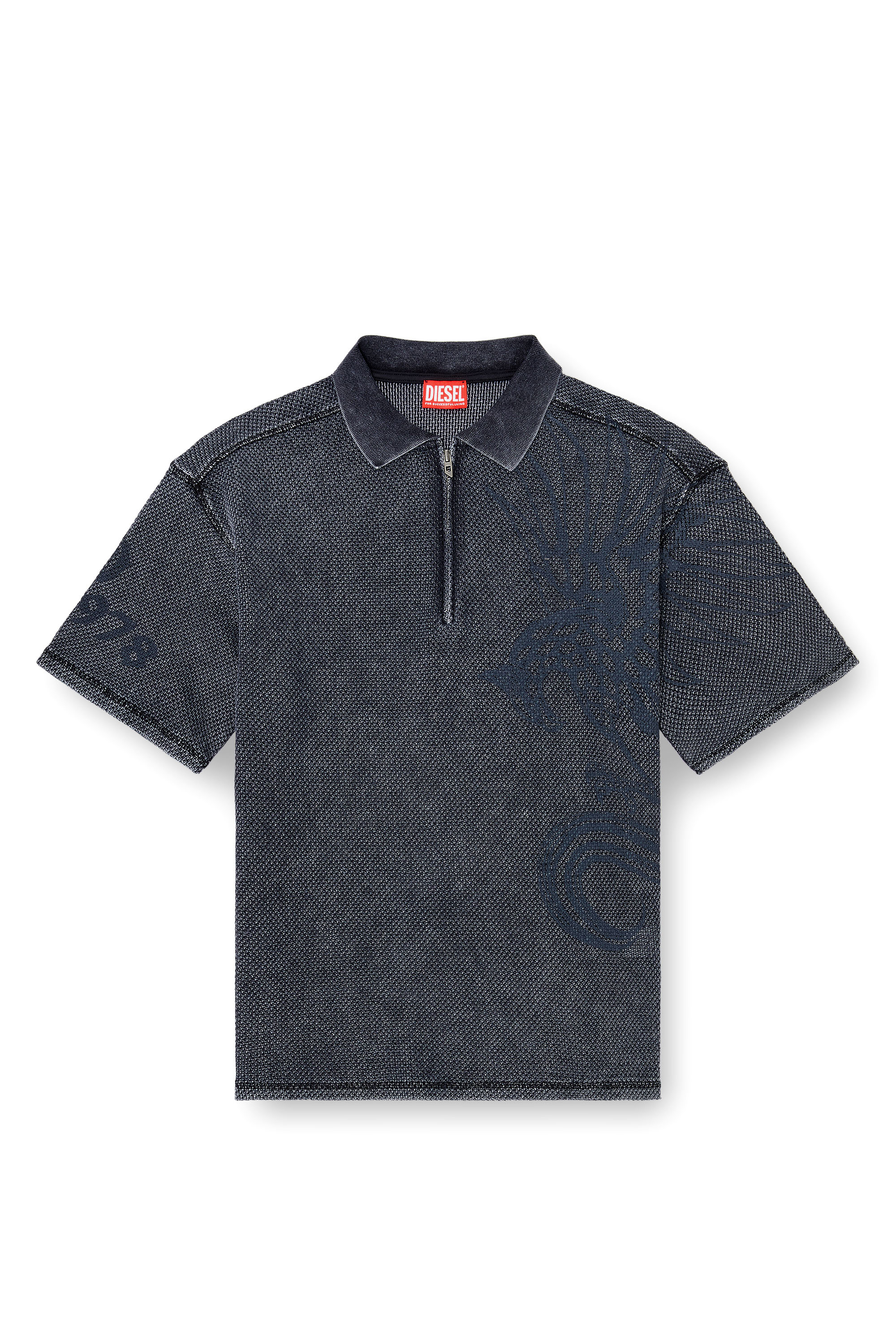 Diesel - T-ERRY-ZIP, Polo en mesh jacquard avec imprim&eacute; Phoenix Homme in Gris - 2