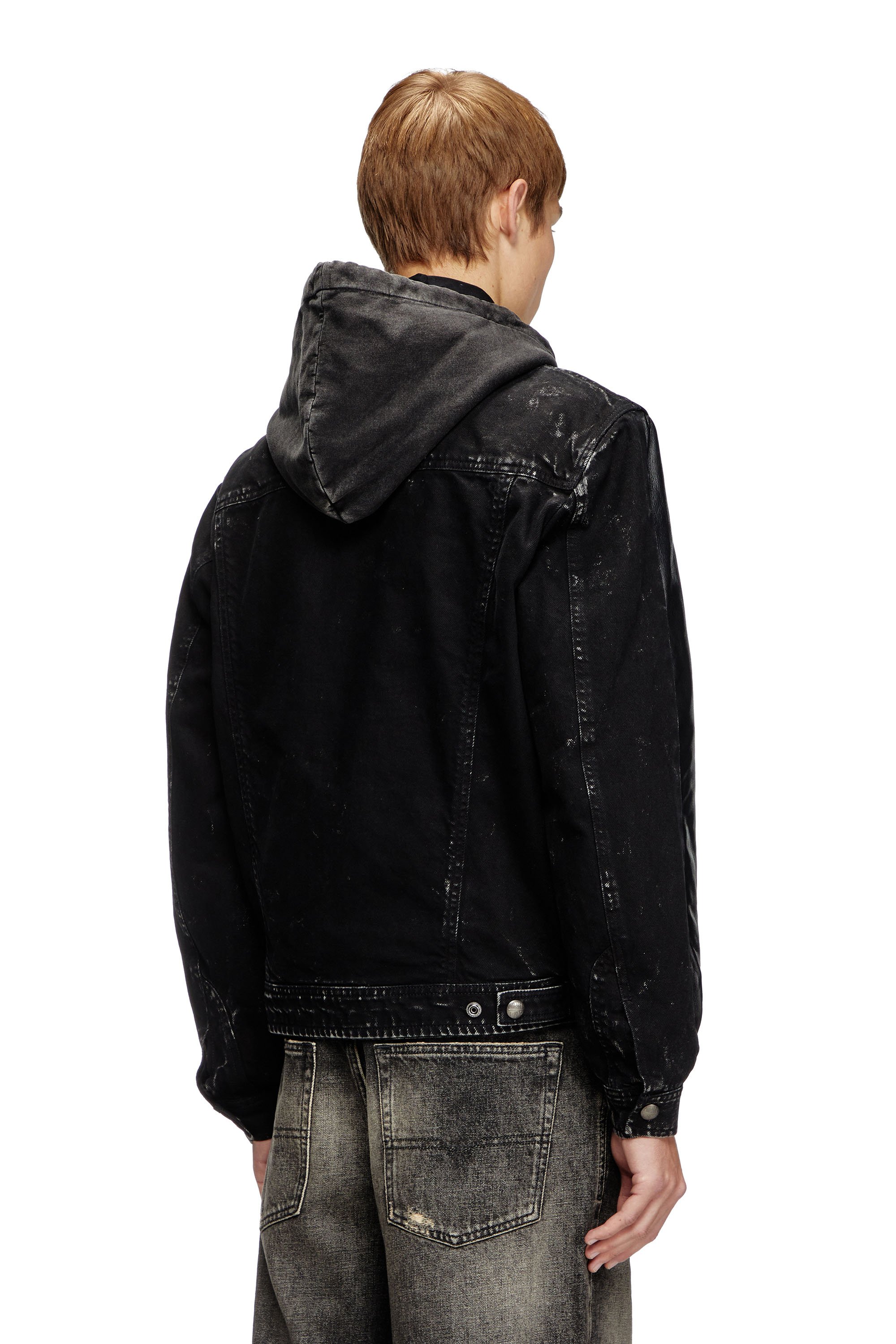 Diesel - L-OCHS, Veste à capuche en cuir, coton et denim Homme in Noir - 4