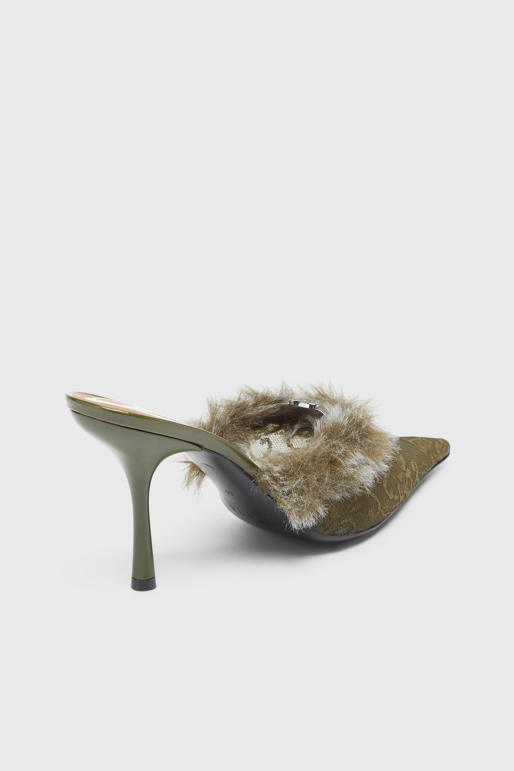 Diesel - D-JEWELS  MULE FUR 90, D-Jewels - Mules en nylon avec bordure duveteuse Femme in Vert - 5