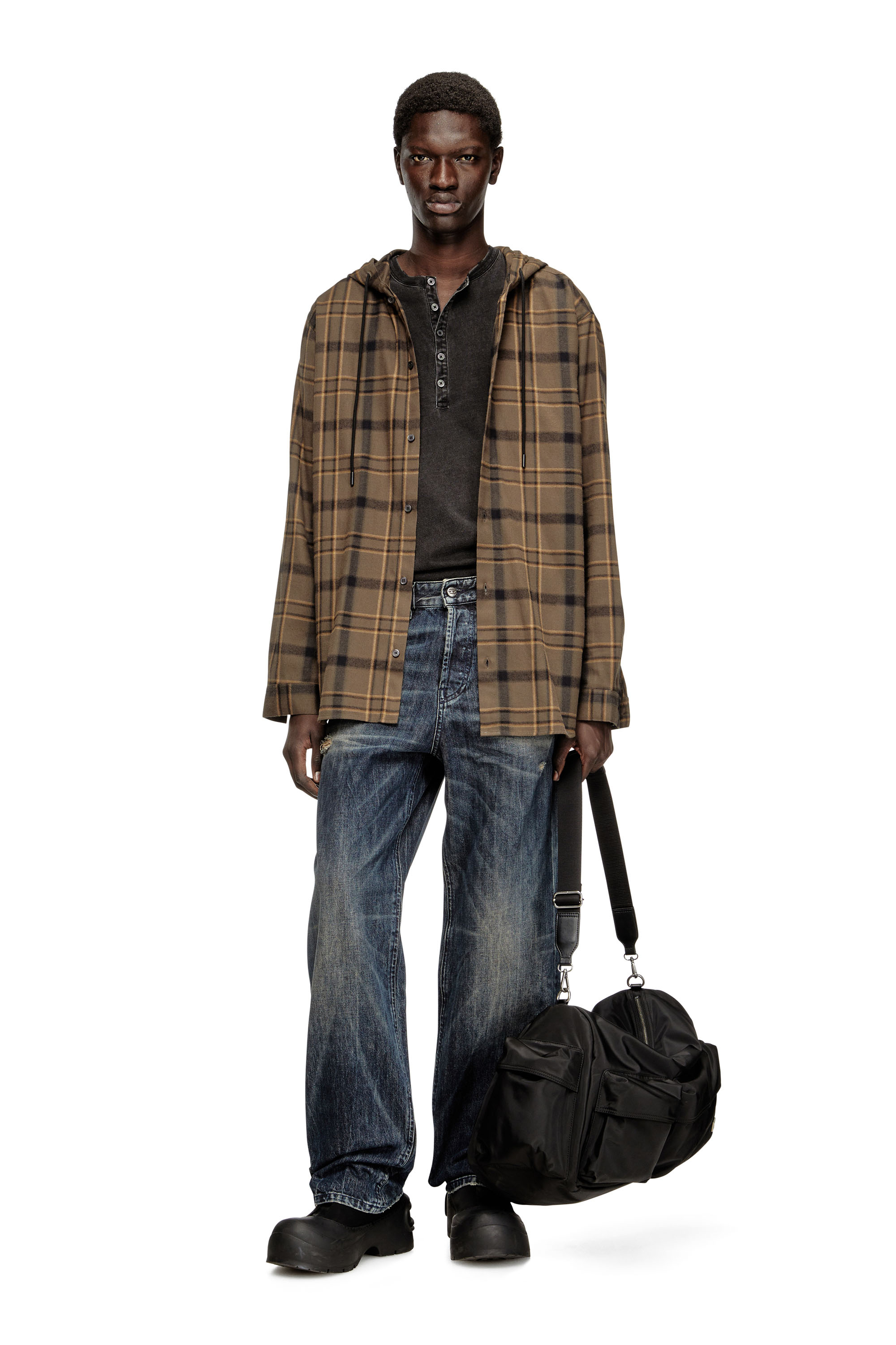 Diesel - S-IX, Chemise à capuche en flanelle à carreaux avec logo Homme in ToBeDefined - 2