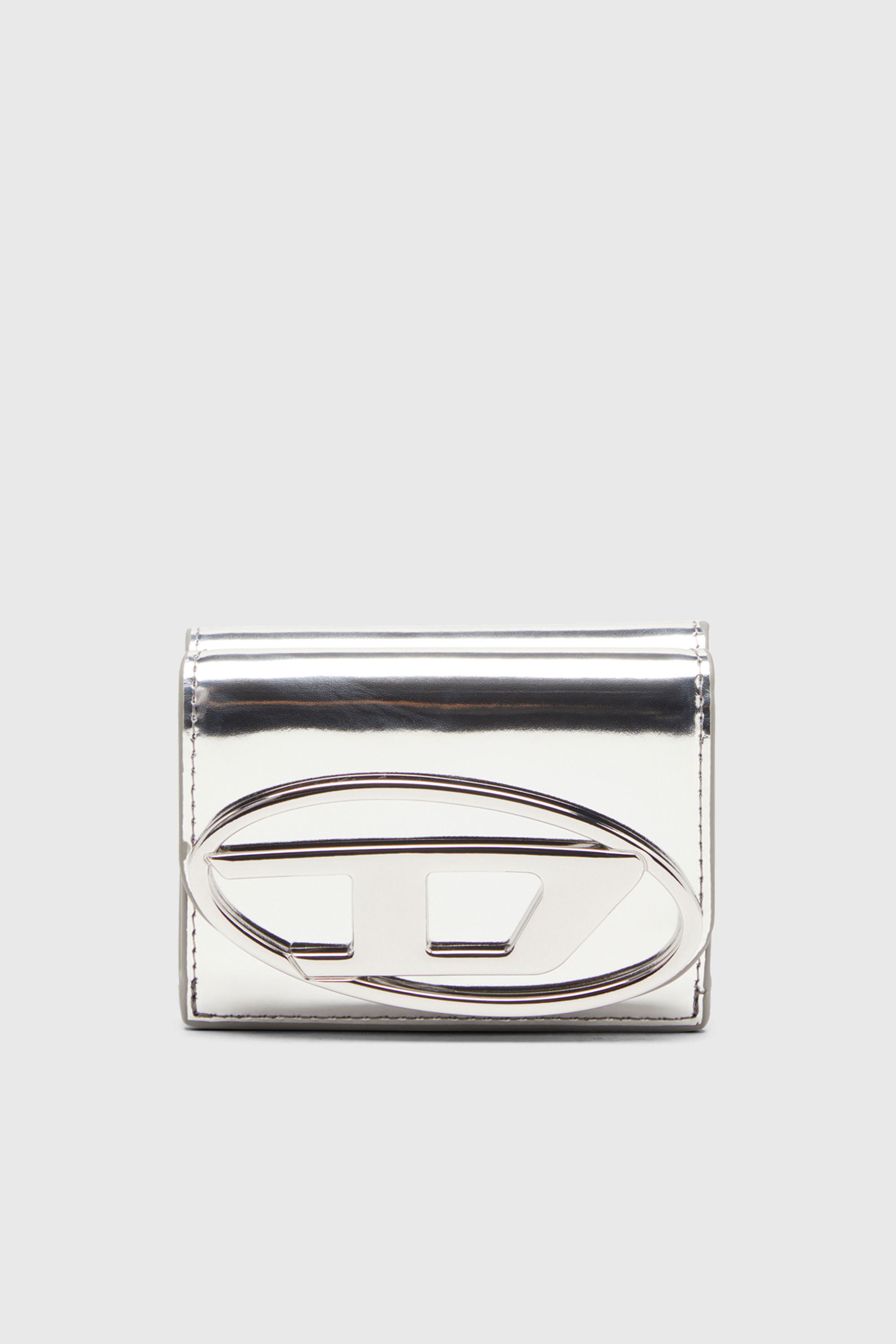 Diesel - 1DR TRI FOLD COIN XS II, Portefeuille &agrave; trois volets en cuir effet miroir Femme in Gris argent&eacute; - 1
