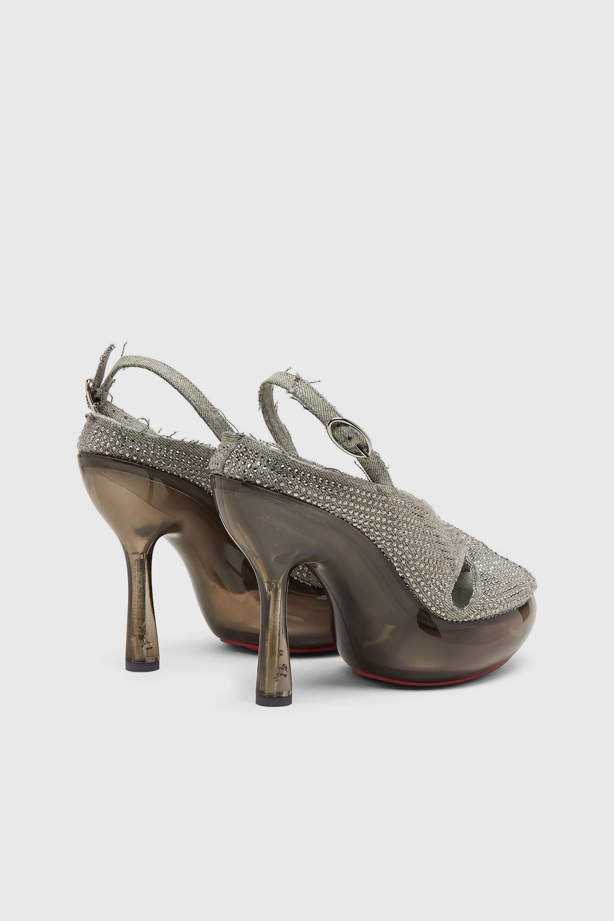 Diesel - D-LAKE PLATFORM SDL, D-Lake-Sandales &agrave; plateforme en denim cristallis&eacute; et plexiglas Femme in Gris - 3