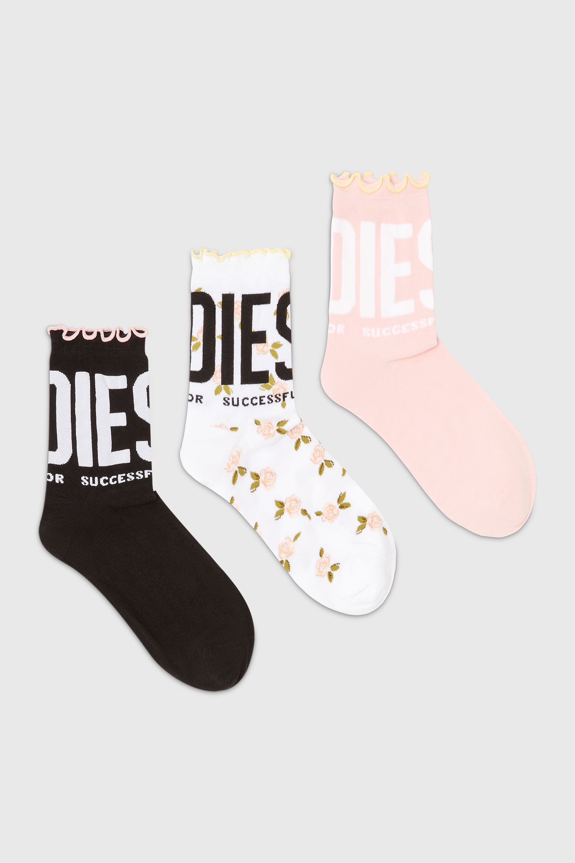 Diesel - SKW-LOLITA-3PACK, Lot de trois paires de chaussettes &agrave; bord festonn&eacute; Femme in Polychrome - 1
