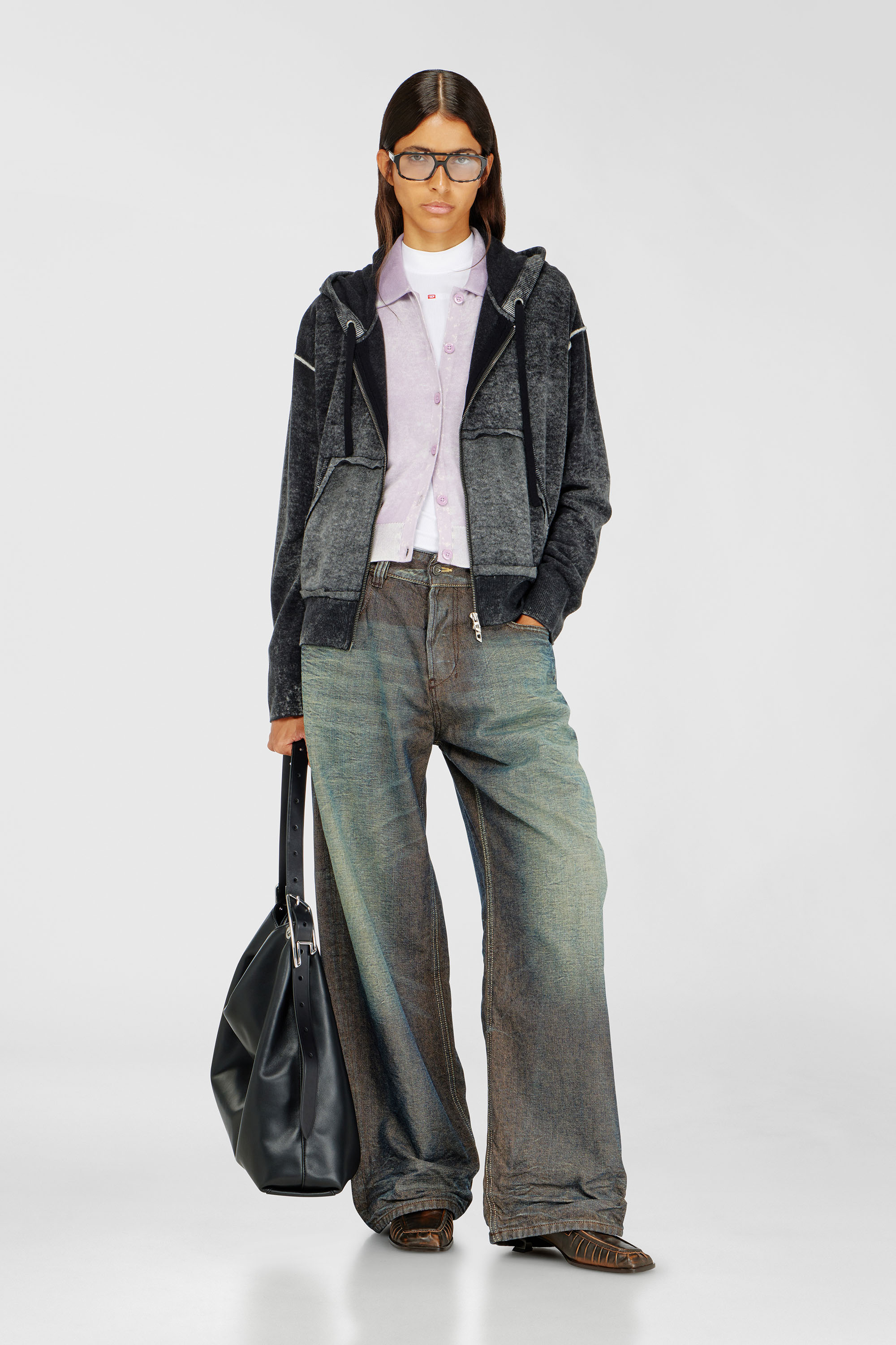Diesel - M-HERMINE, Cardigan &agrave; capuche &agrave; imprim&eacute; invers&eacute; en laine Femme in Polychrome - 1