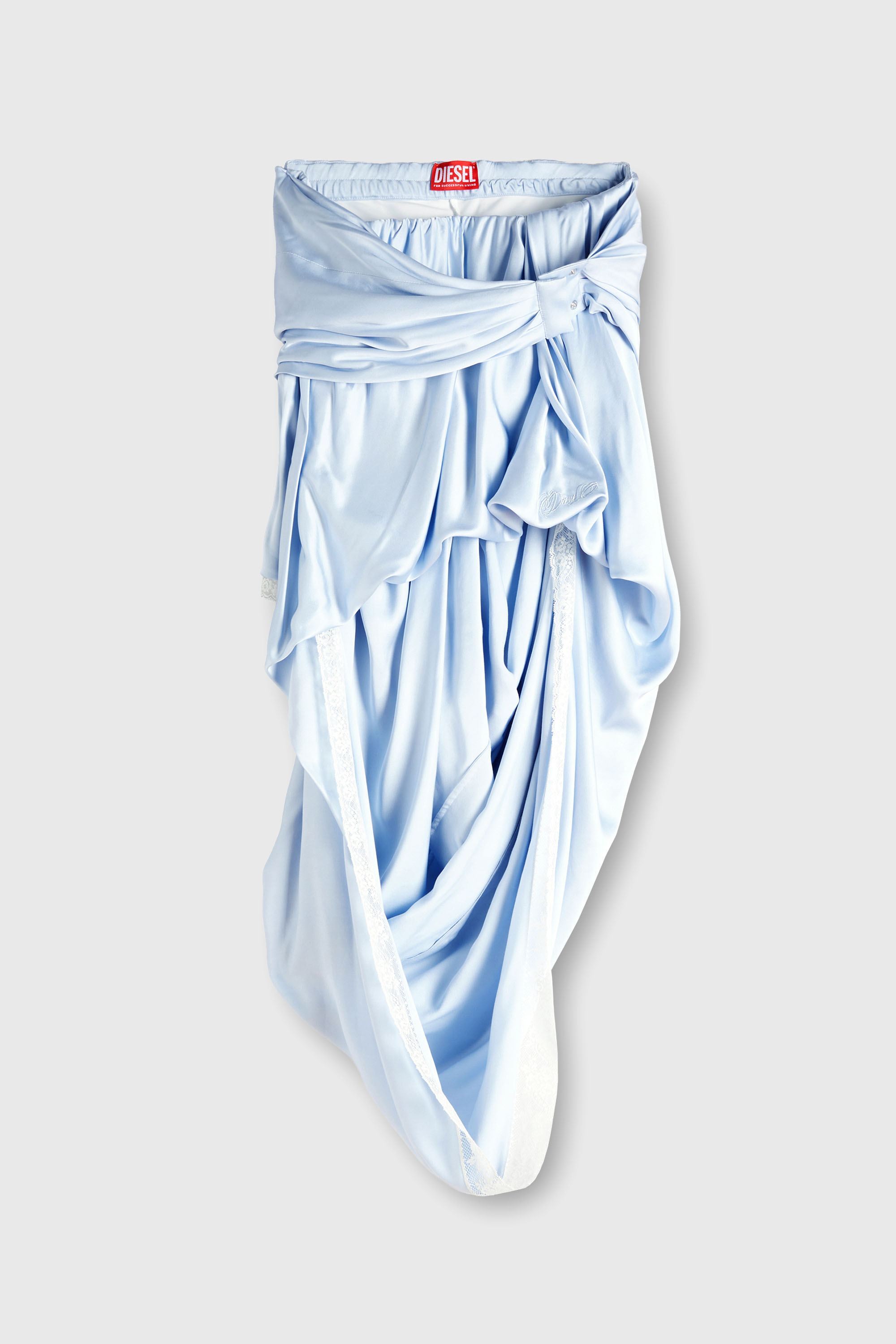 Diesel - O-WANDA, Jupe midi en satin drap&eacute;e avec finition dentelle Femme in Bleu - 2