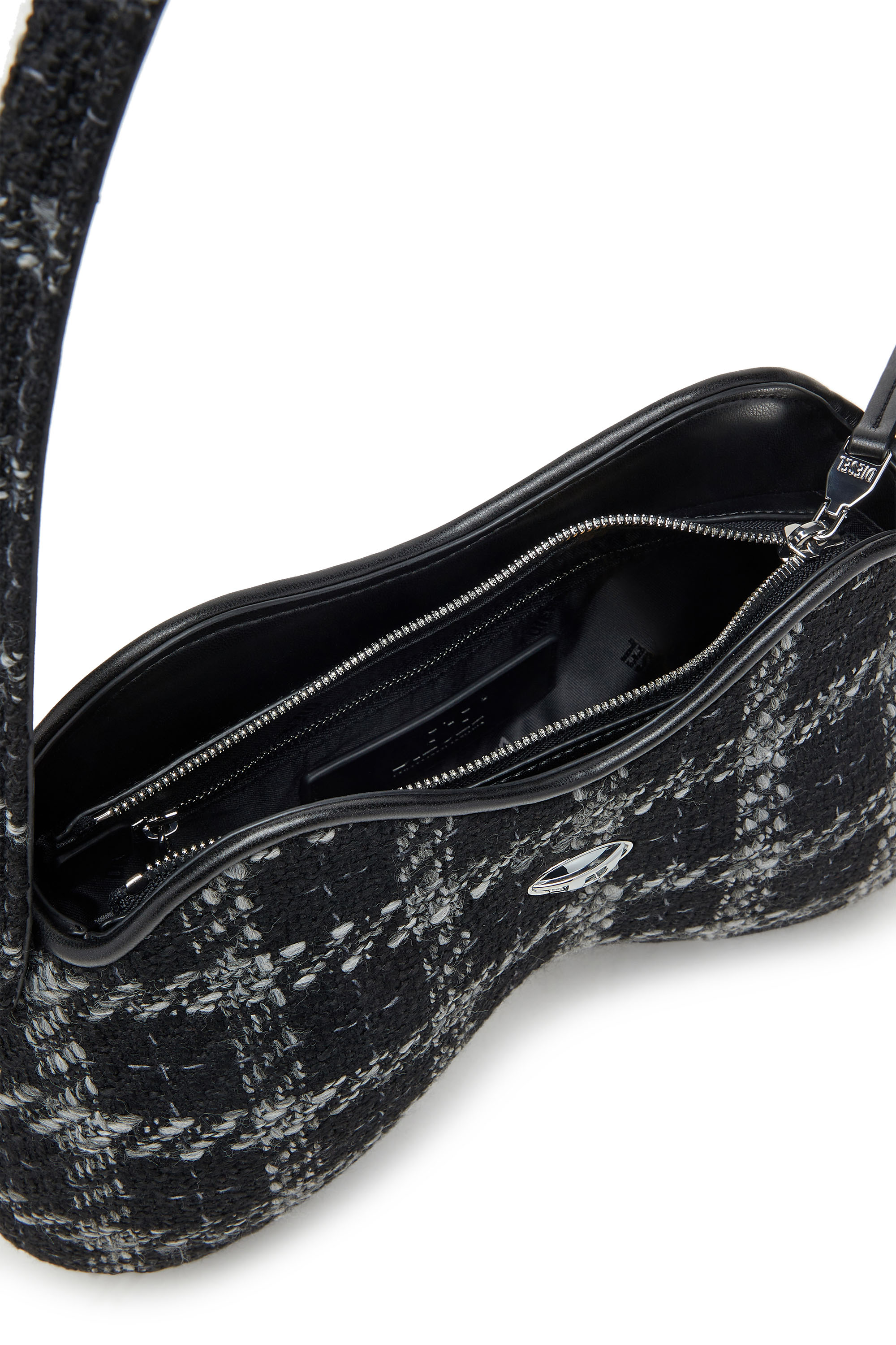 Diesel - DOUBLE-D SHOULDER, Sac à épaule avec motif pied-de-poule Femme in Noir - 3