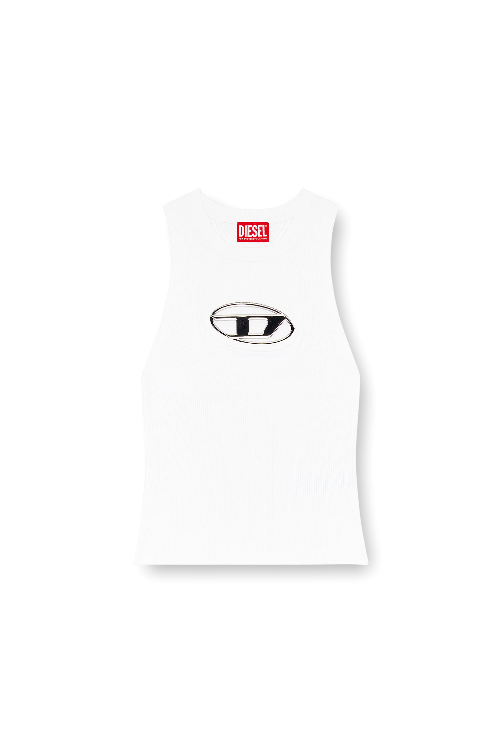 Diesel - M-ONERVA-TOP, Top en maille cut-out avec plaque &agrave; logo Femme in Blanc - 2