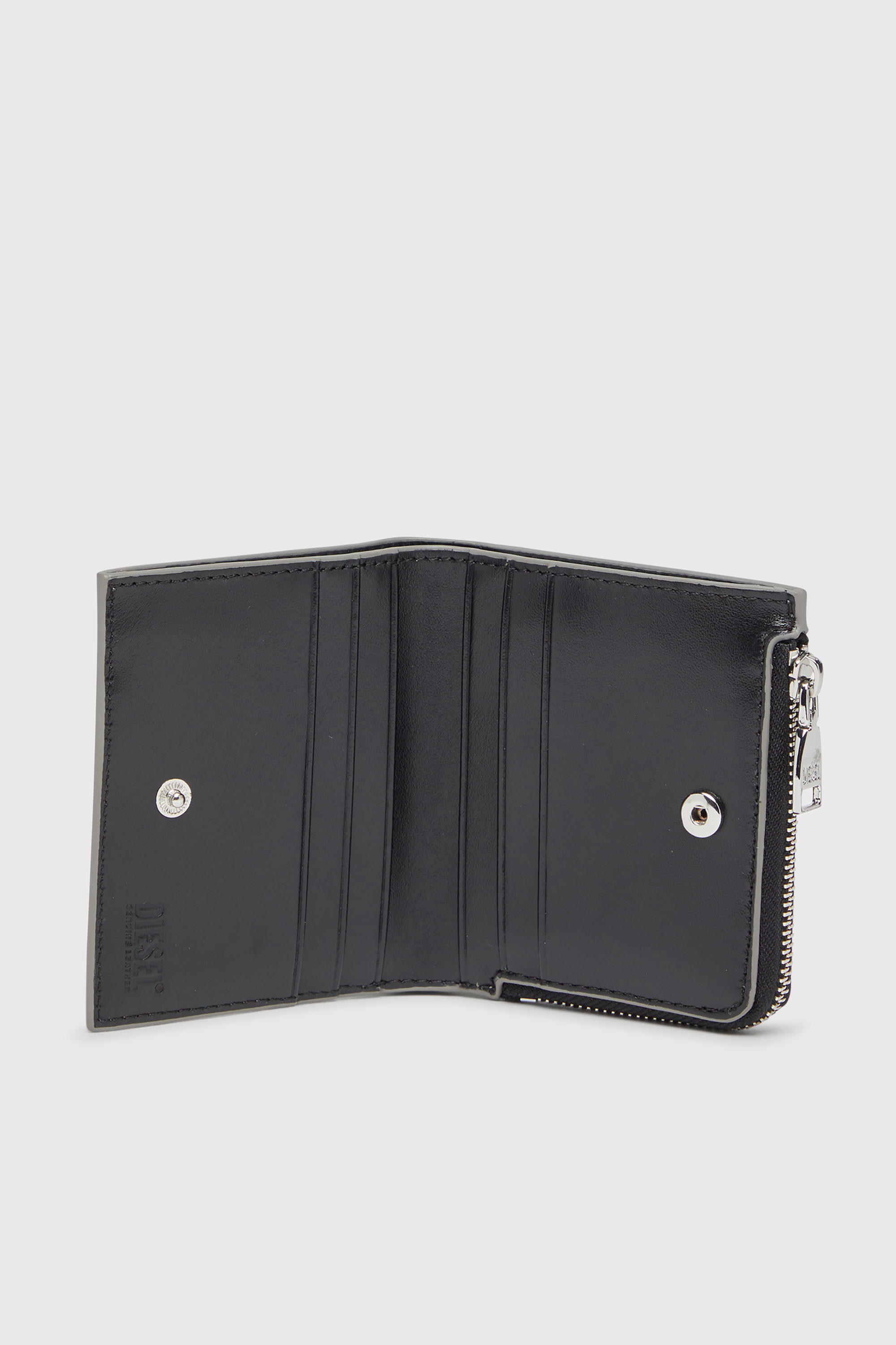 Diesel - 1DR BI FOLD ZIP L, Porte-cartes &agrave; deux volets en cuir effet miroir Femme in Gris argent&eacute; - 3