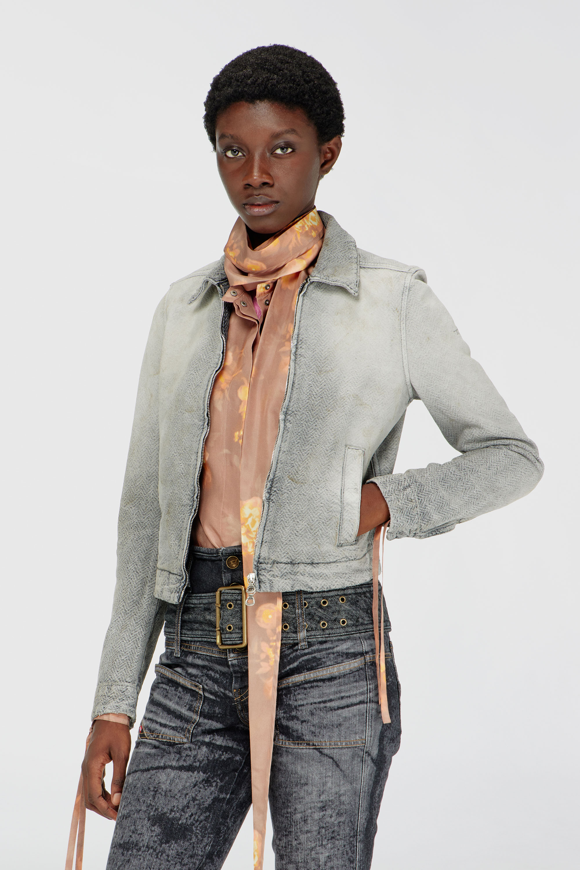 Diesel - DE-CORB, Woman's Jacket in distressed herringbone denim in Light Grey - 1