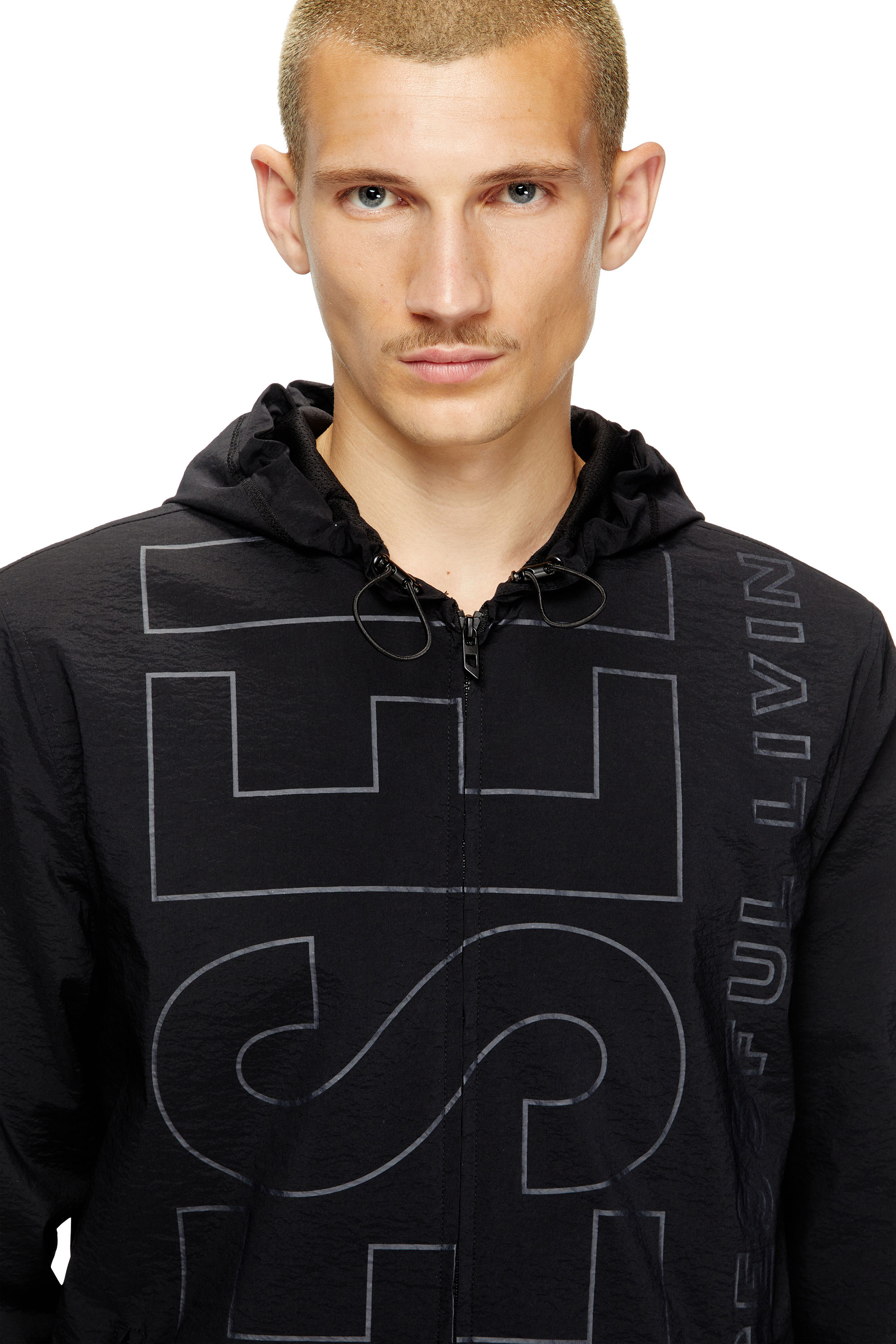 Diesel - J-ANDREW, Veste en nylon avec logo en contour Homme in Noir - 3