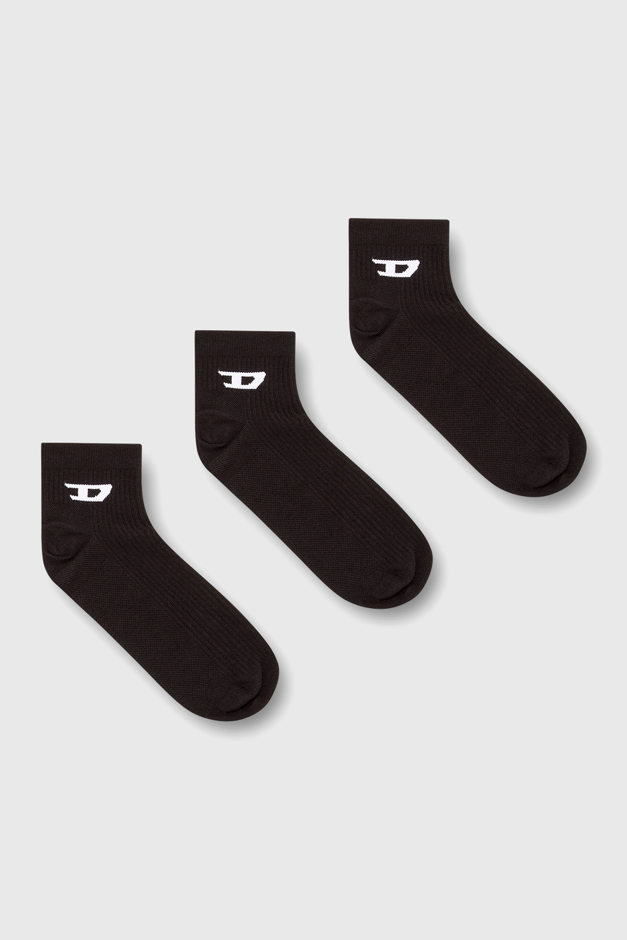 Diesel - SKM-D-ANKLE -9, Lot de trois socquettes avec logo D Homme in Noir - 1