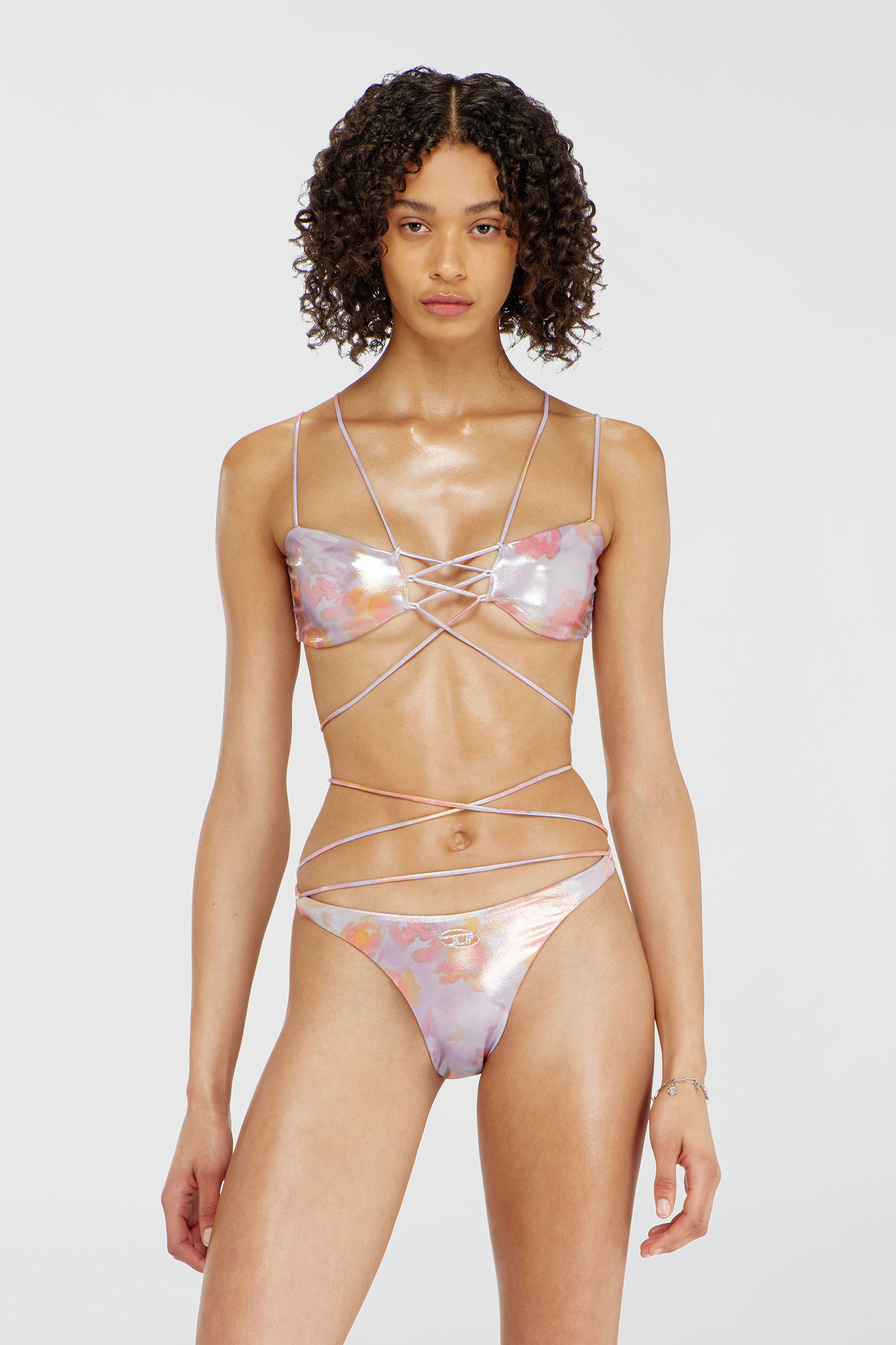 Diesel - NADINE-UTLT, Haut de bikini &agrave; bretelles m&eacute;talliques &agrave; motif fleuri Femme in Violet - 1