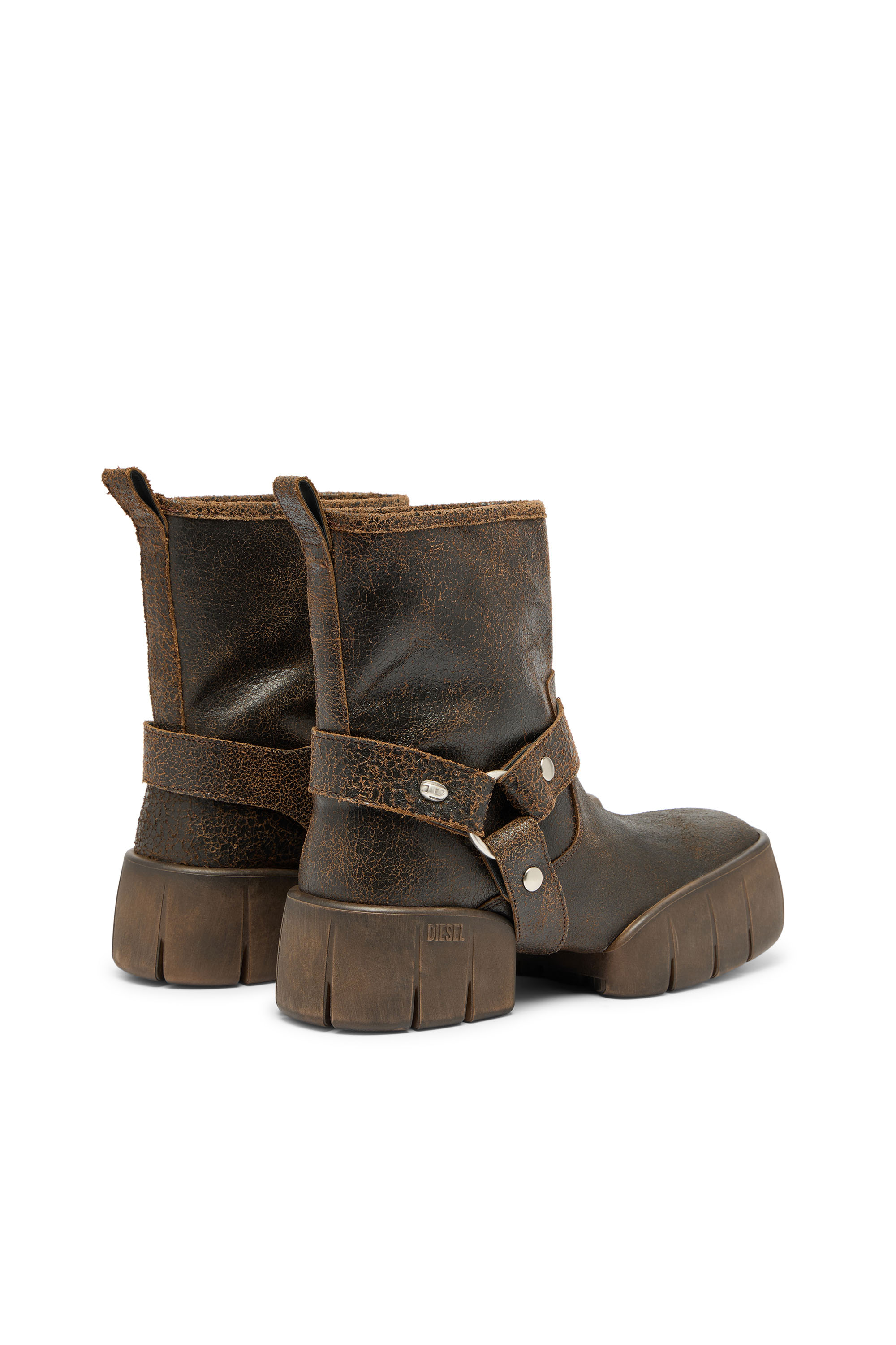 Diesel - D-TEX TU, D-Tex-Botte motard en cuir craquel&eacute; Homme in Marron - 3