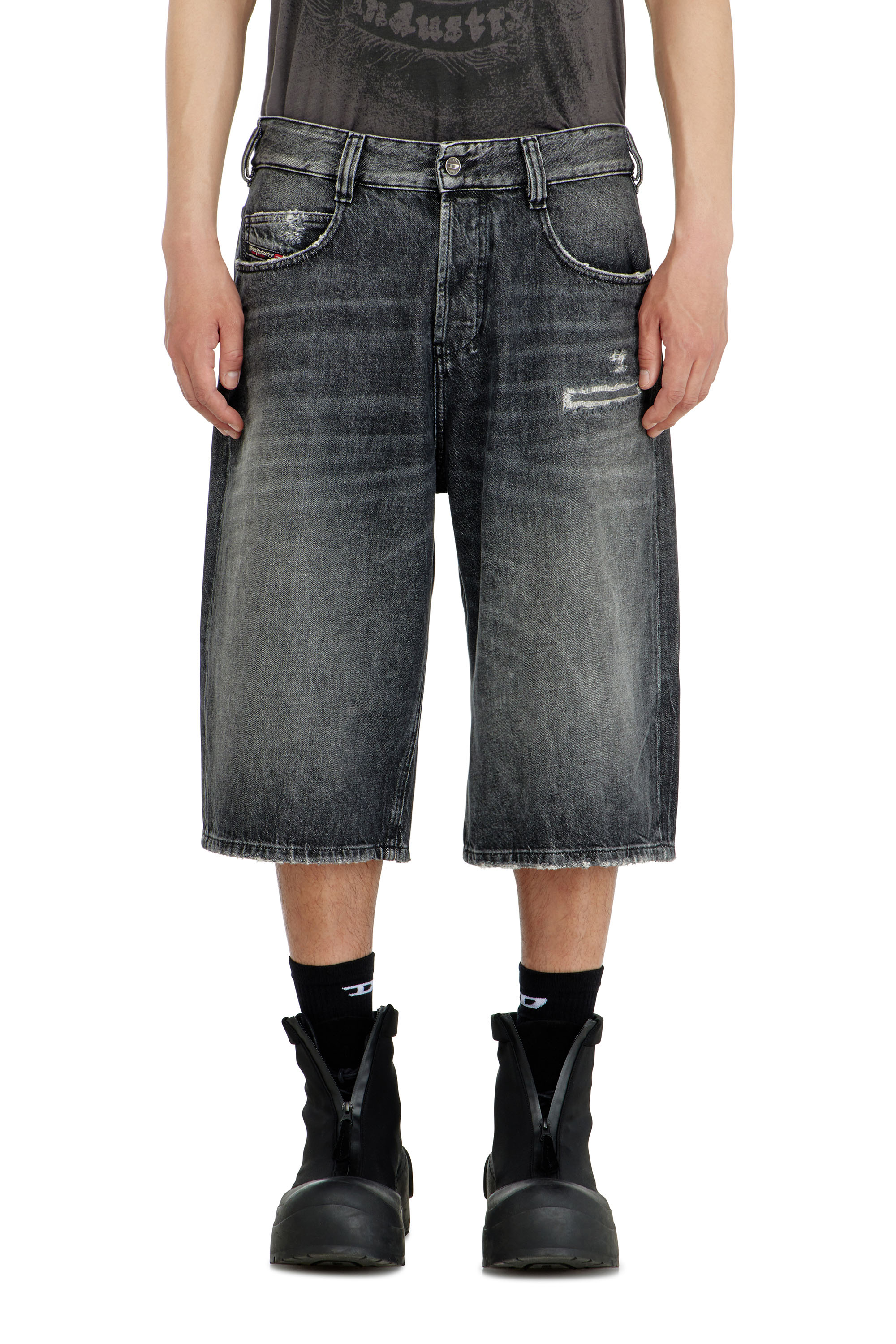 Diesel - D-ENIM-M-SHORT, Short en denim relaxed avec abrasions Mixte in Gris - 2