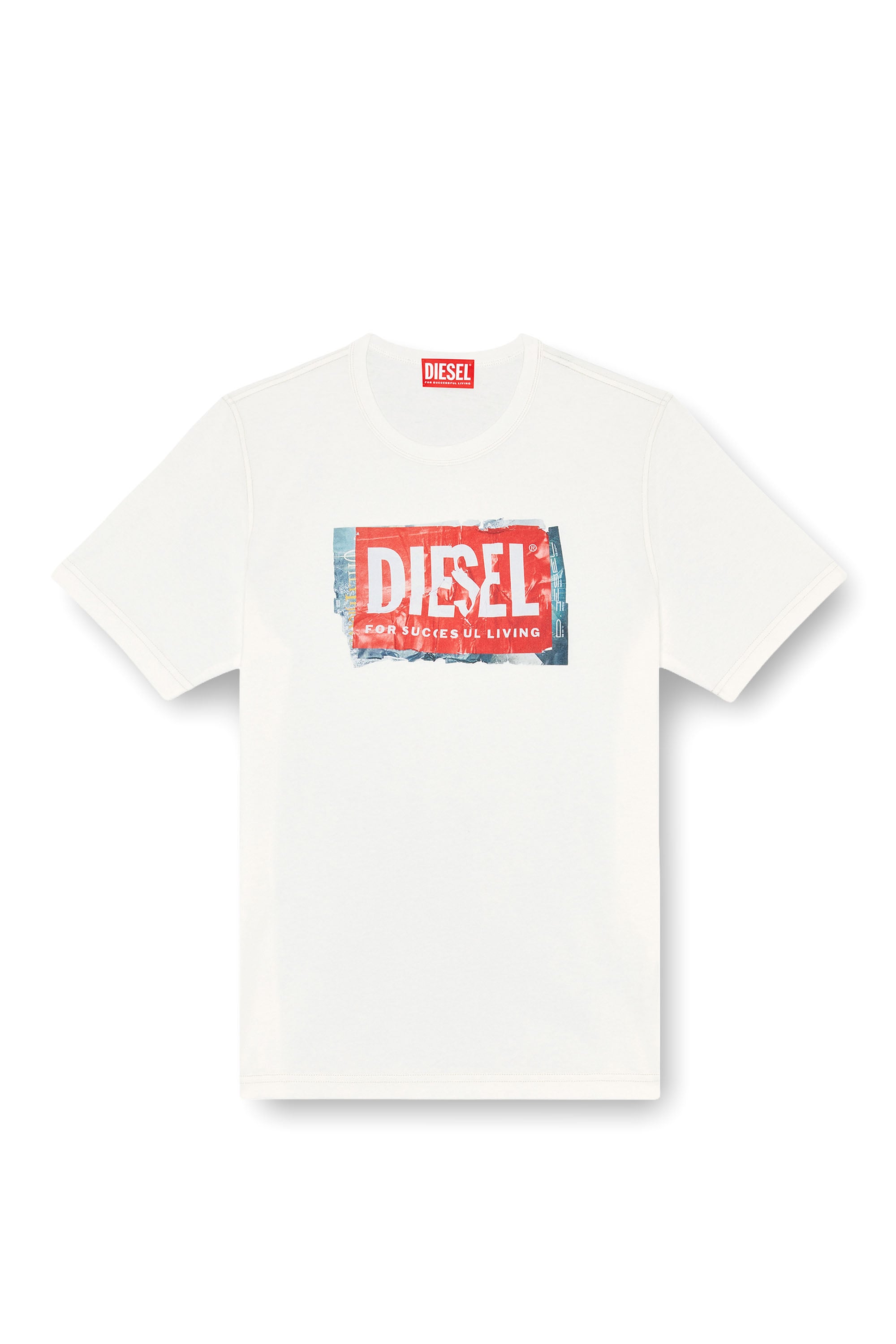 Diesel - T-ADJUST-Q6, T-shirt avec logo effet froiss&eacute; Homme in Blanc - 3
