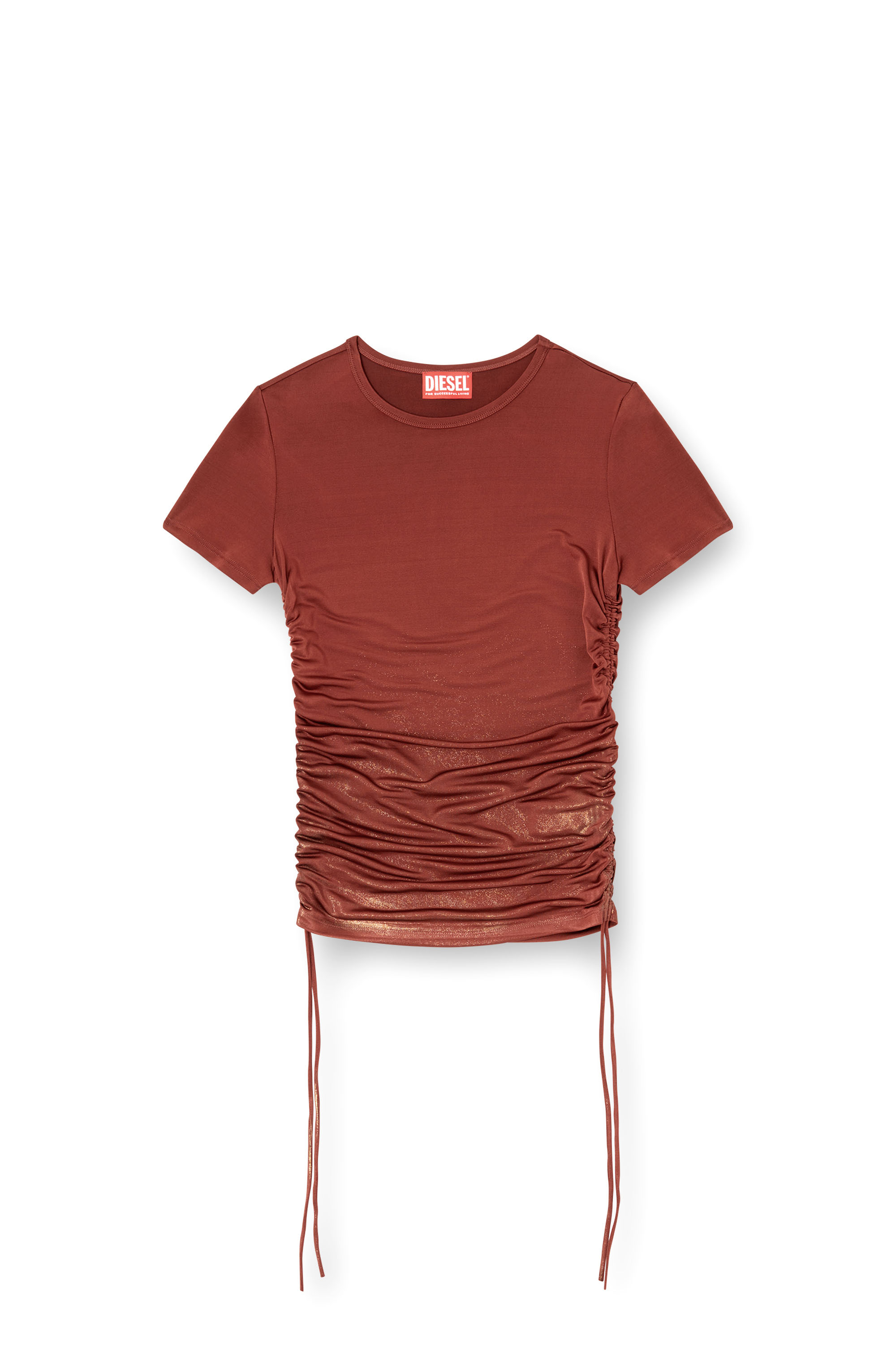 Diesel - T-REY, Haut en jersey avec cordon de serrage sur les côtés. Femme in Marron - 3