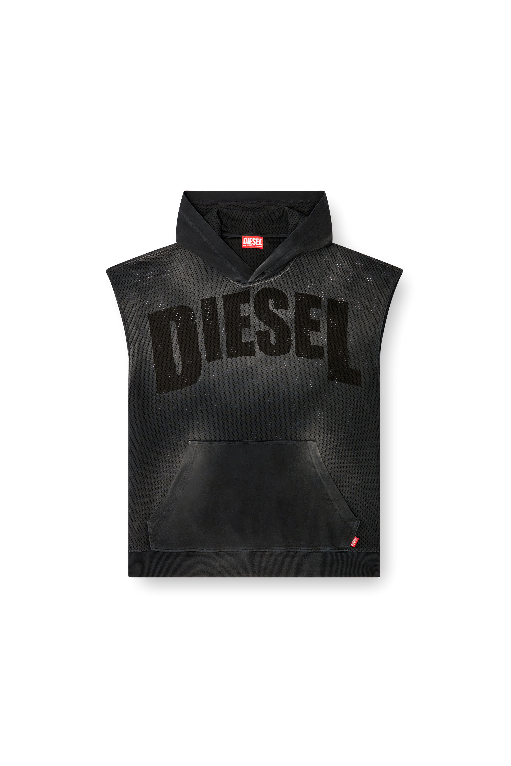 Diesel - S-BOXT-SL-MESH, Sweat-shirt à capuche sans manches en mesh et jersey Homme in Noir - 3