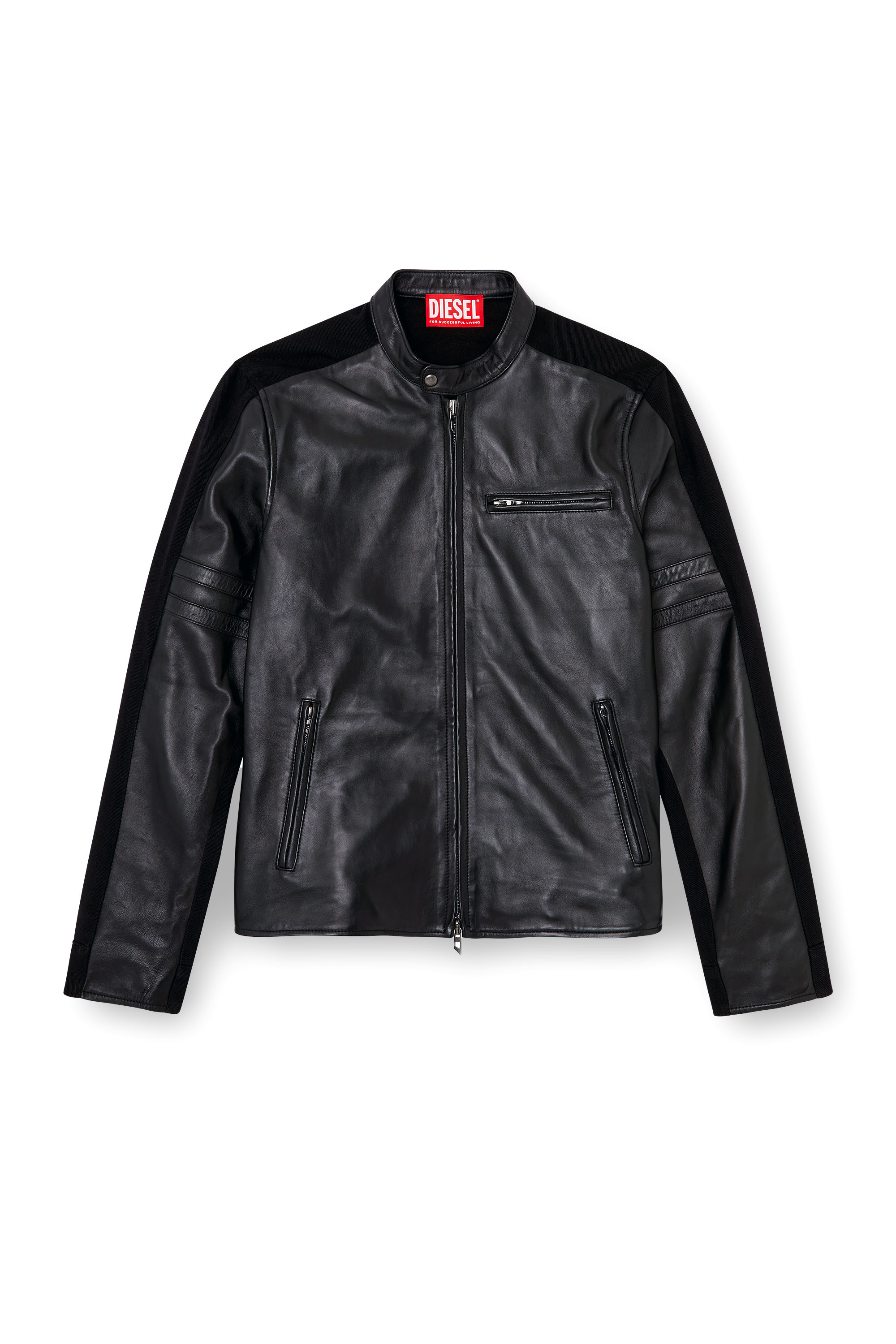 Diesel - L-SIMZ, Veste hybride en denim et cuir Homme in Noir - 3